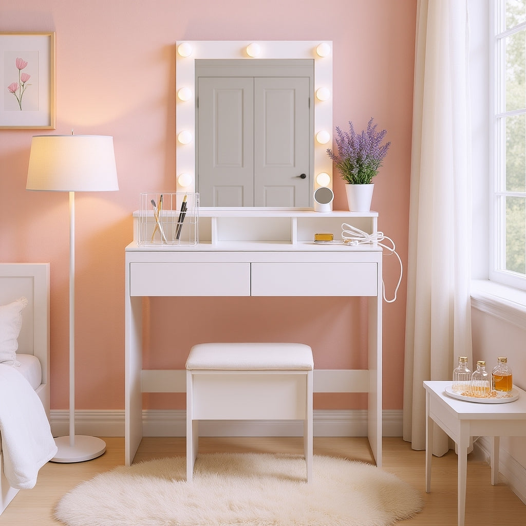 Homy Casa Swan 31.5” Vanity Desk Set of 2 Multi Scene Makeup Vanity