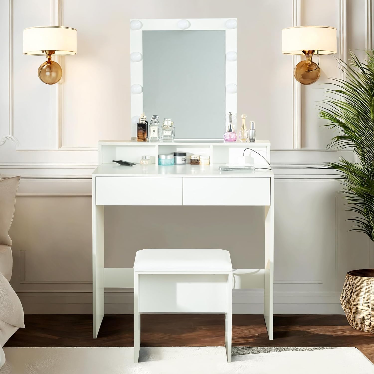Homy Casa Swan 31.5” Vanity Desk Set of 2 Multi Scene Makeup Vanity