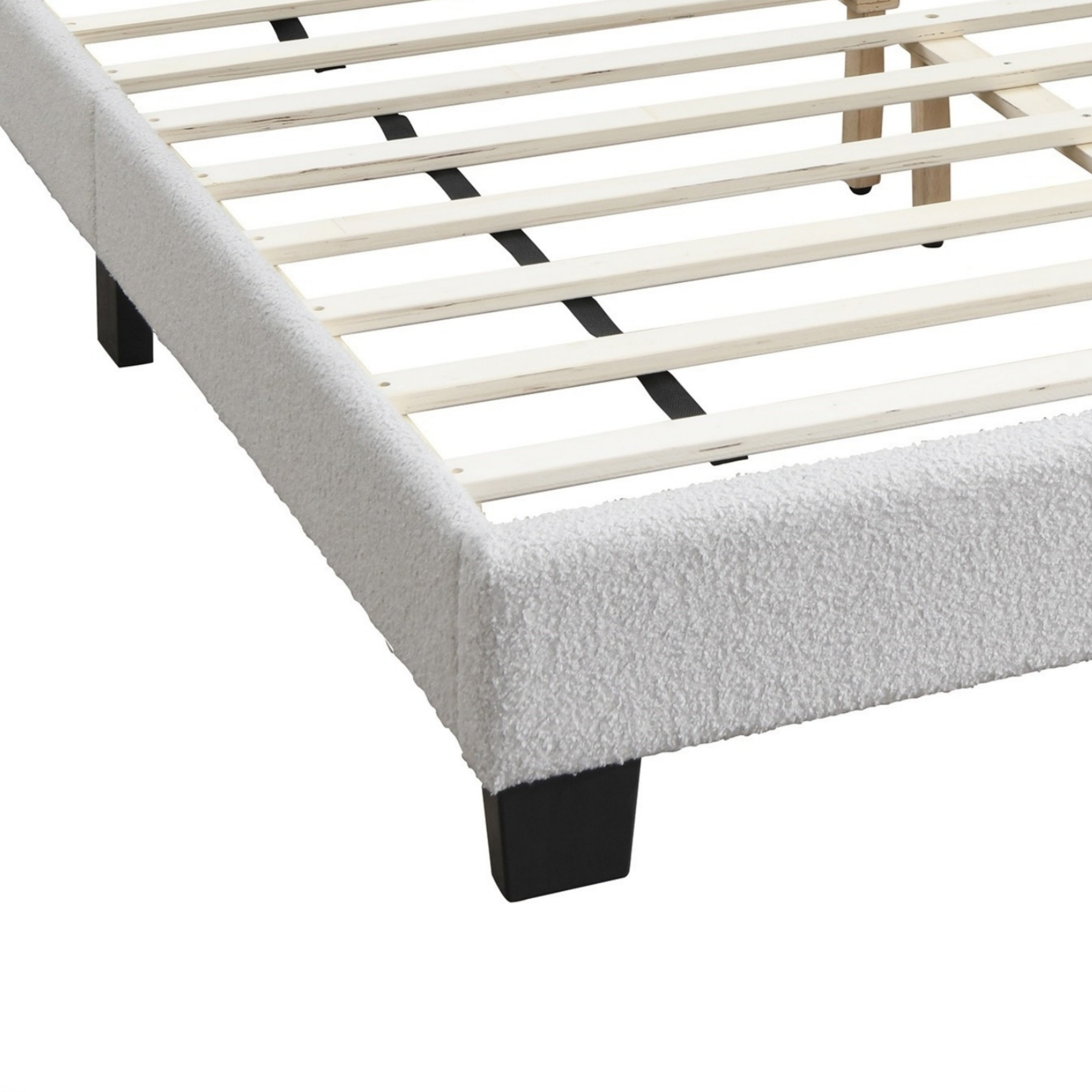 Selma Full Boucle Upholstered Platform Bed with LED Scalloped Headboard