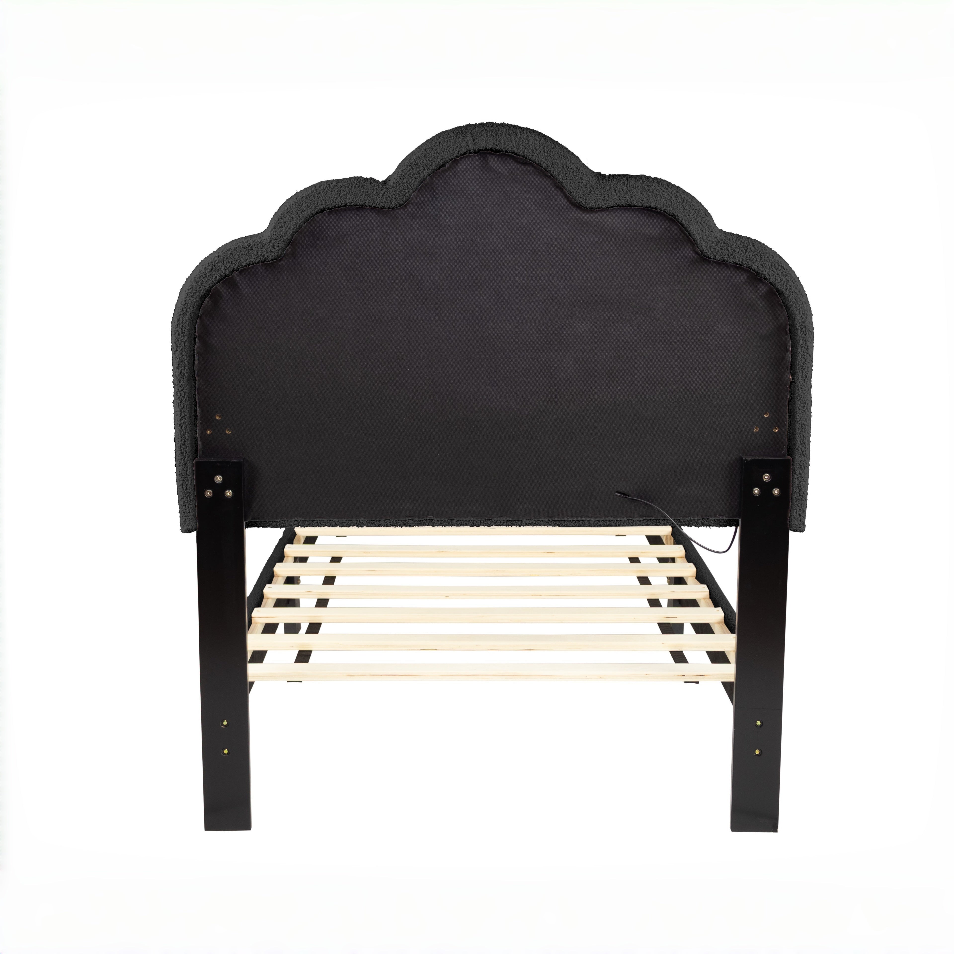 Selma Twin Boucle Upholstered Platform Bed with LED Scalloped Headboard