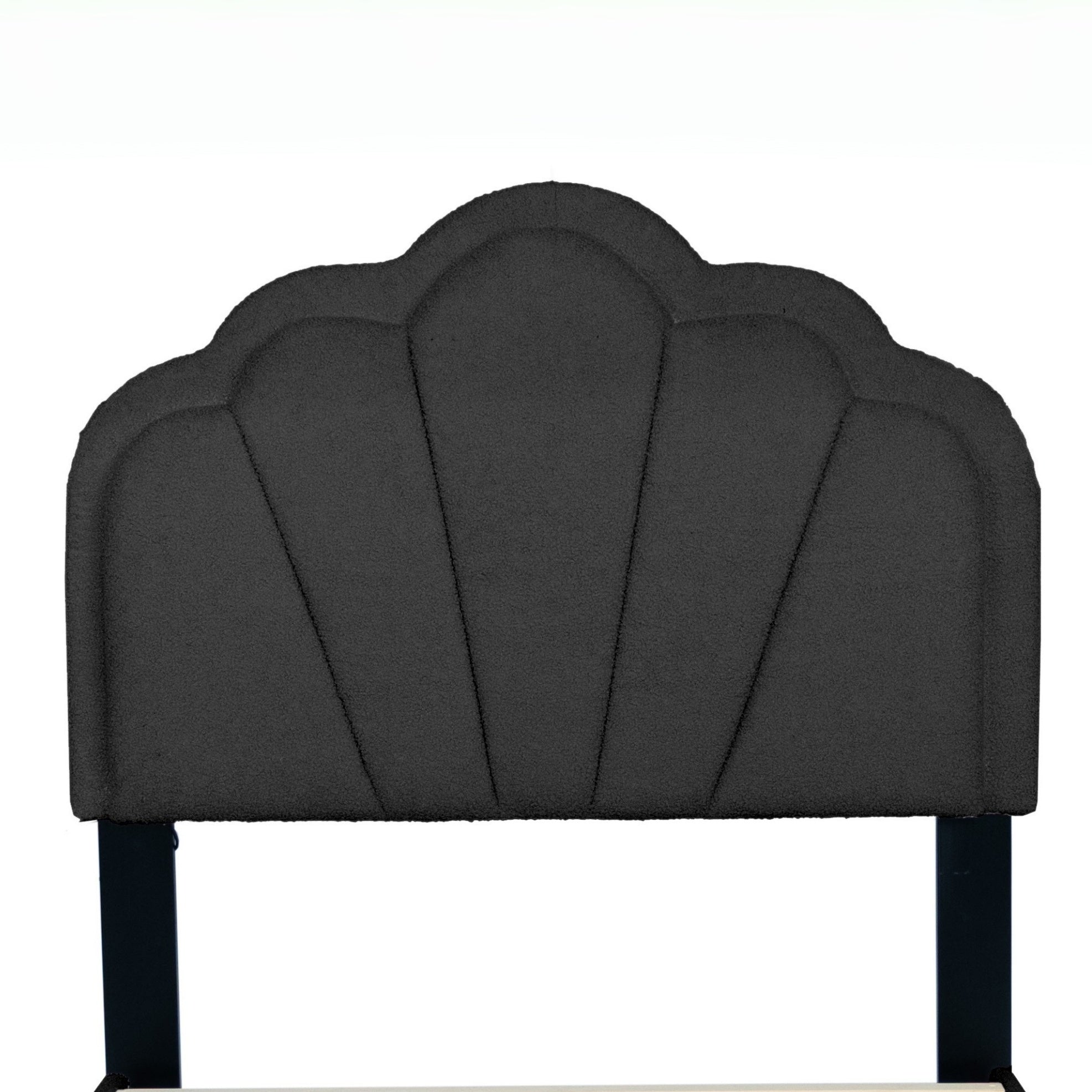 Selma Twin Boucle Upholstered Platform Bed with LED Scalloped Headboard
