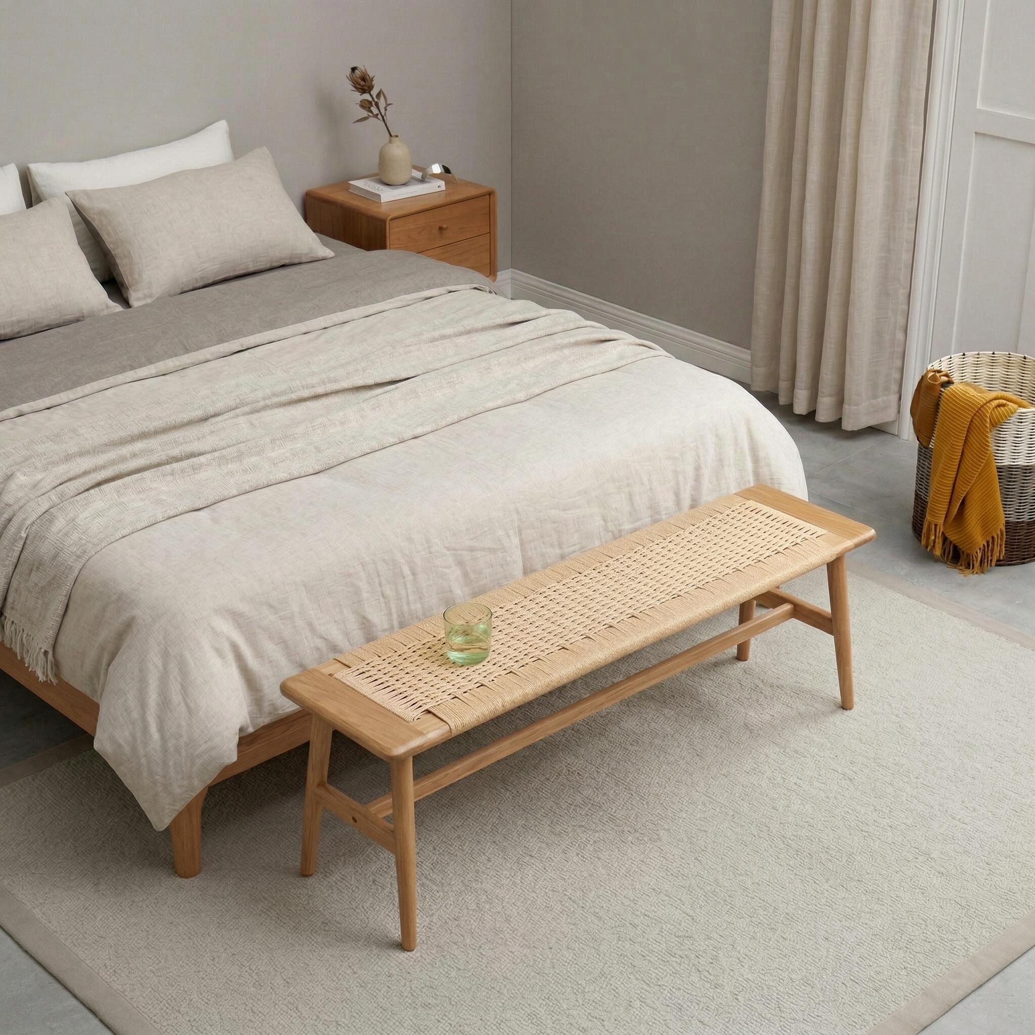 Shasta 31.5" Solid Wood Accent Bench with Woven Cane Seat
