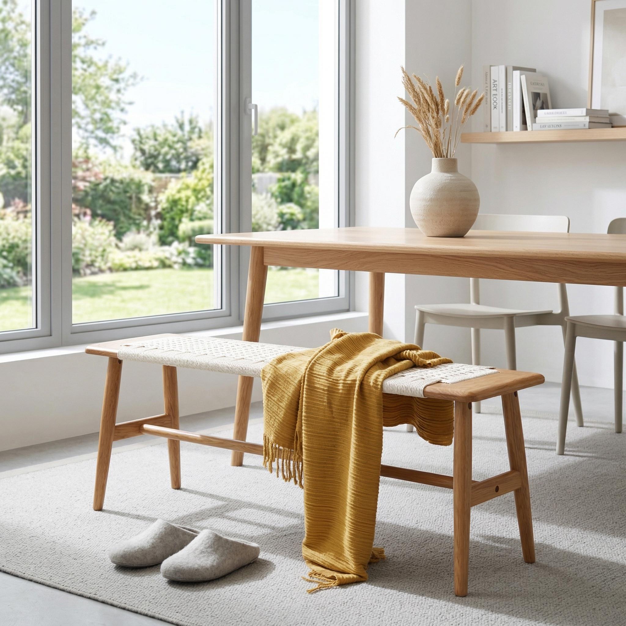 Shasta 31.5" Solid Wood Accent Bench with Woven Cane Seat