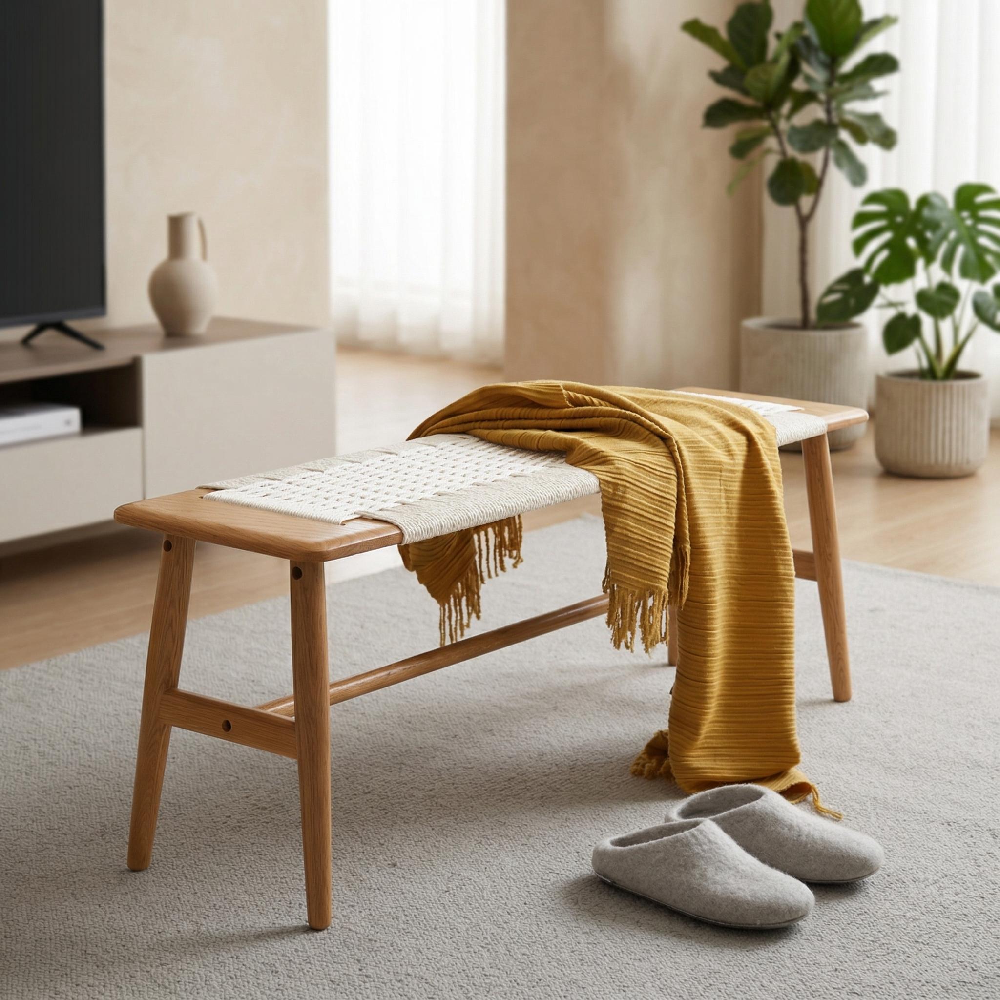 Shasta 31.5" Solid Wood Accent Bench with Woven Cane Seat