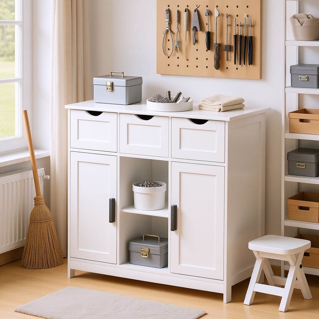 Homy Casa Ardeny Modern Wood Storage Cabinet with Drawers and Shelves White