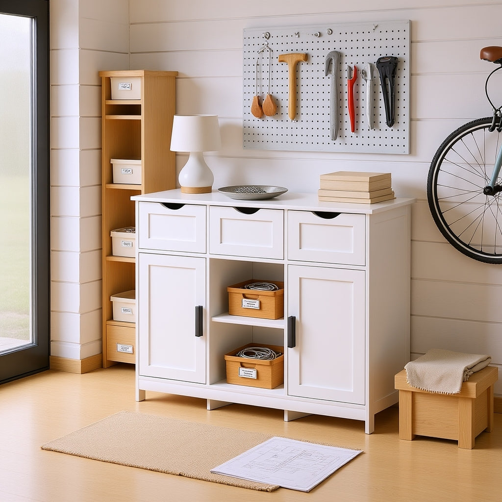 Homy Casa Ardeny Modern Wood Storage Cabinet with Drawers and Shelves White