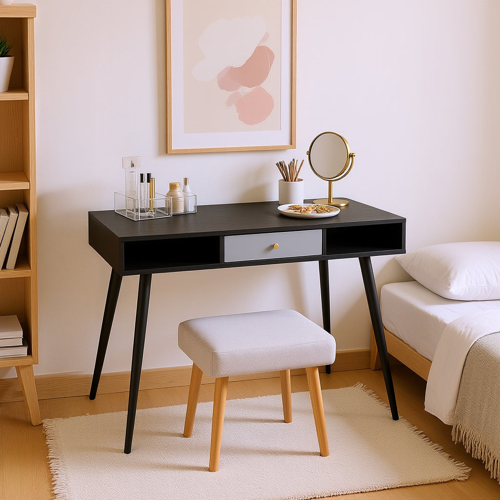 Orbita Mid‑Century Desk with USB Ports & Power Outlet, Black