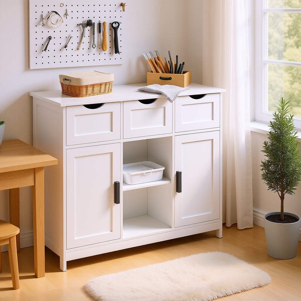 Homy Casa Ardeny Modern Wood Storage Cabinet with Drawers and Shelves White