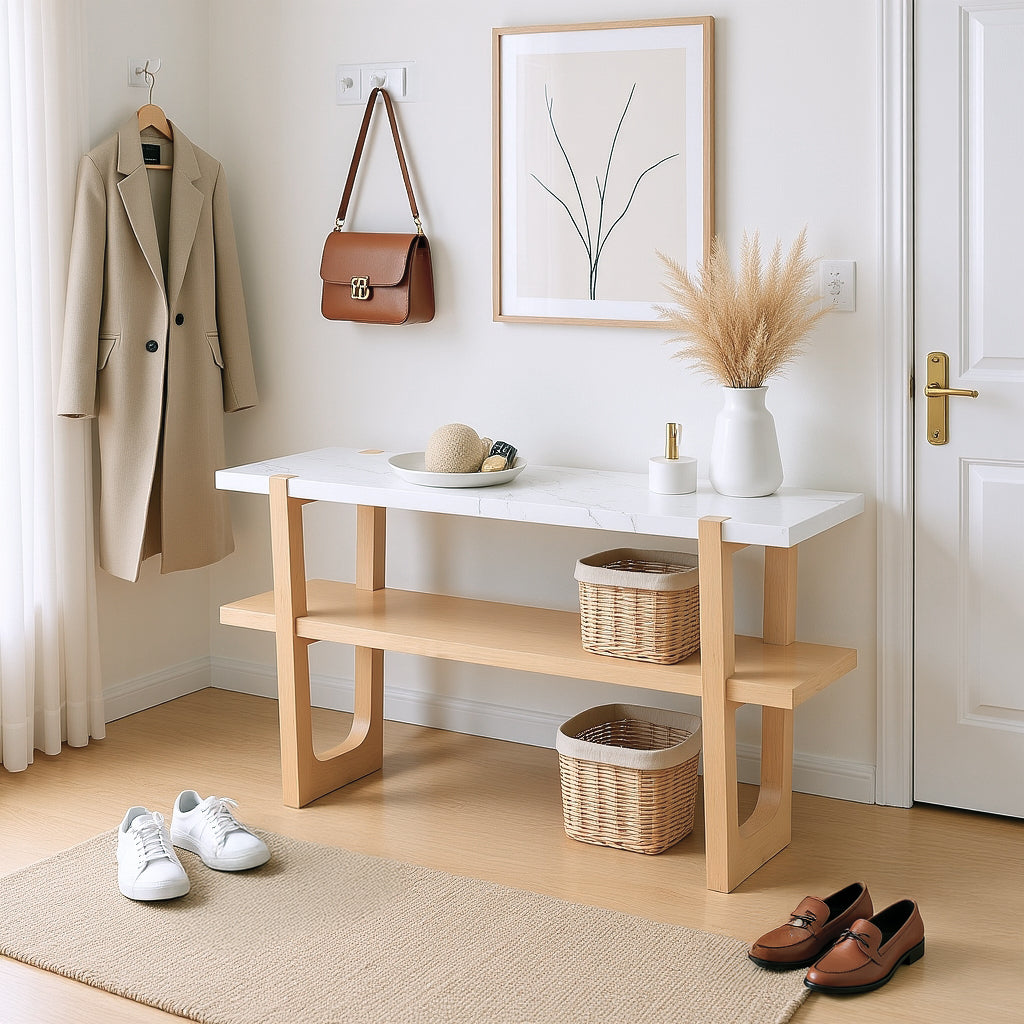 Ravenna Console Table Narrow Entryway Table with Open Shelf, Natural