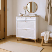Ruvo Modern Shoe Cabinet with Flip-Up Doors, 31.5" Wide, White & Natural