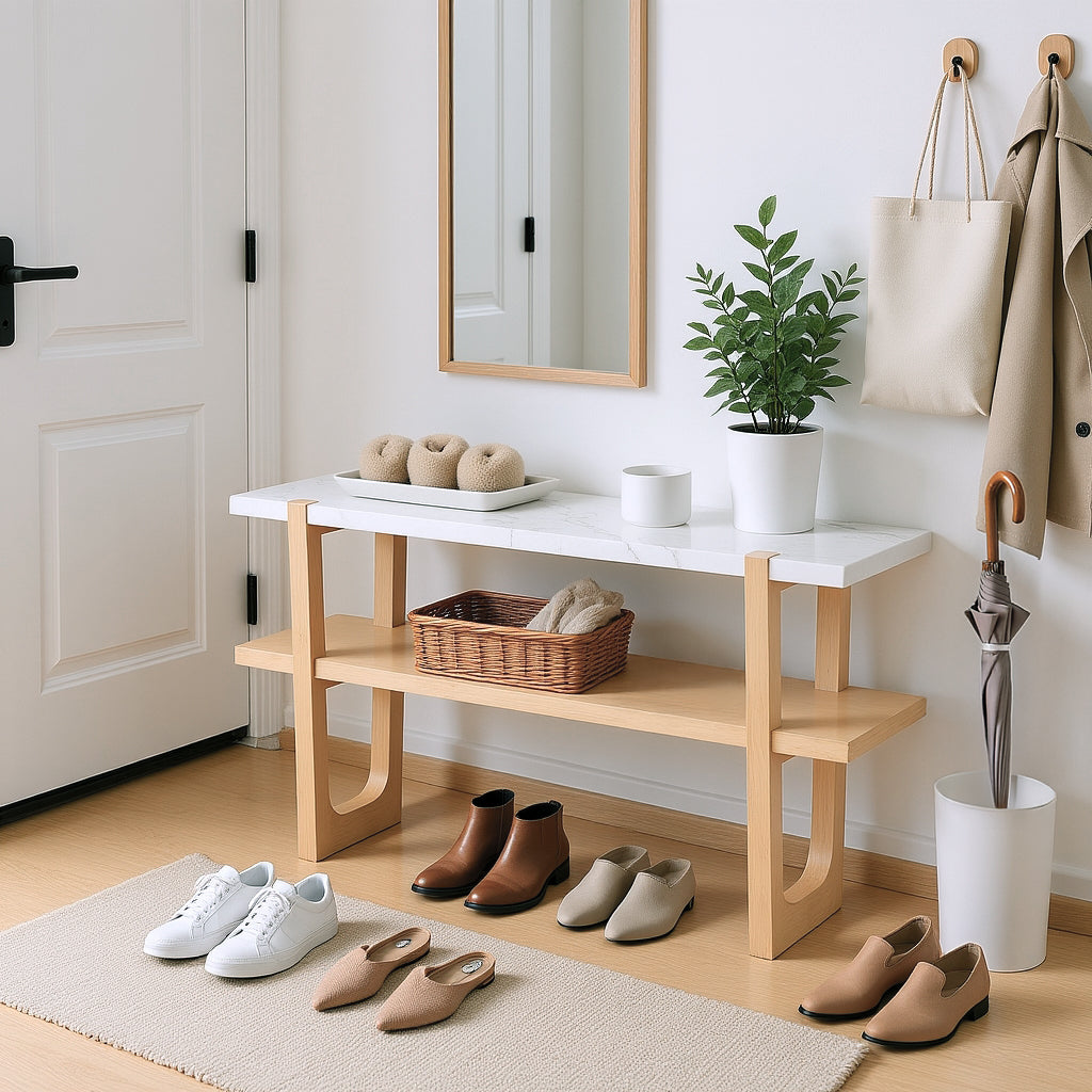 Ravenna Console Table Narrow Entryway Table with Open Shelf, Natural