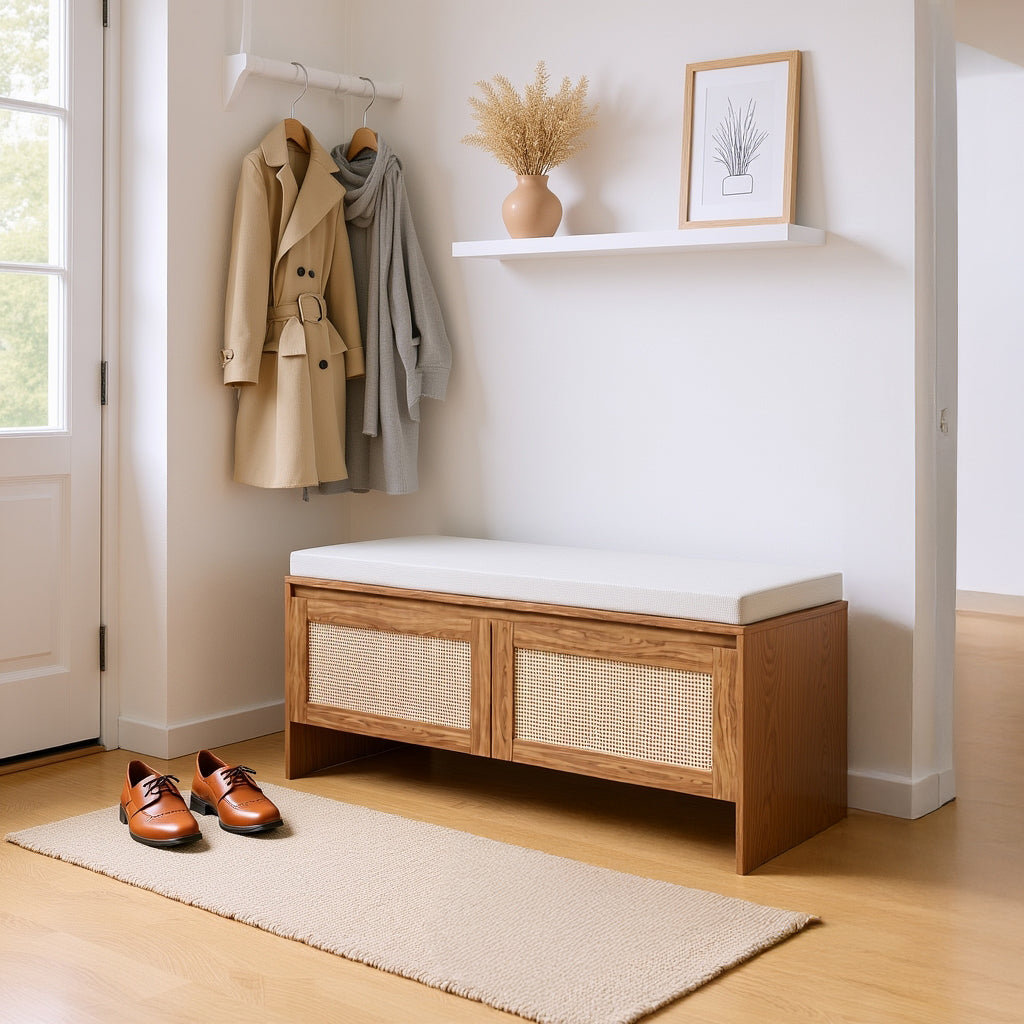 Isolde Rattan Storage Bench with Cushion, Natural Finish