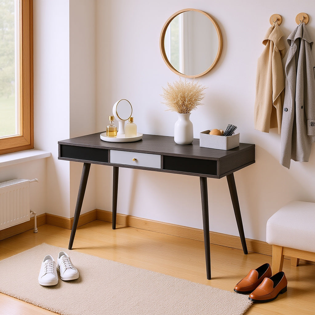 Orbita Mid‑Century Desk with USB Ports & Power Outlet, Black