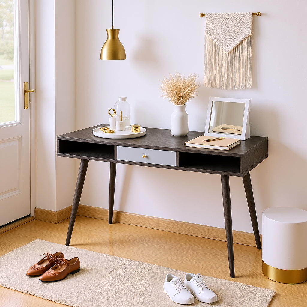 Orbita Mid‑Century Desk with USB Ports & Power Outlet, Black