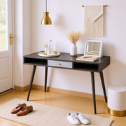 Orbita Mid‑Century Desk with USB Ports & Power Outlet, Black