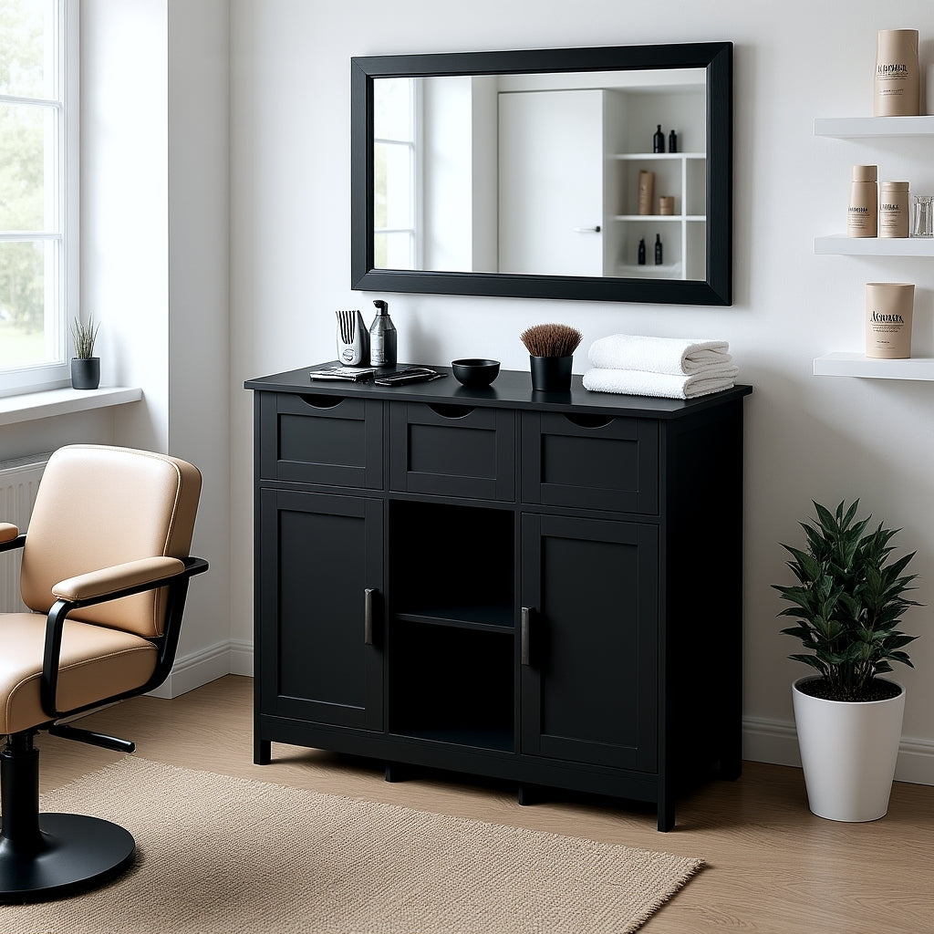 Noah Wooden Storage Cabinet Black Buffet Console with Shelves