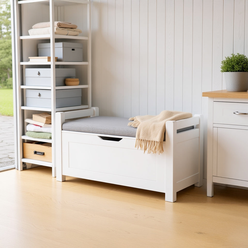 Brigton Wooden Storage Chest with Cushion Seat, White