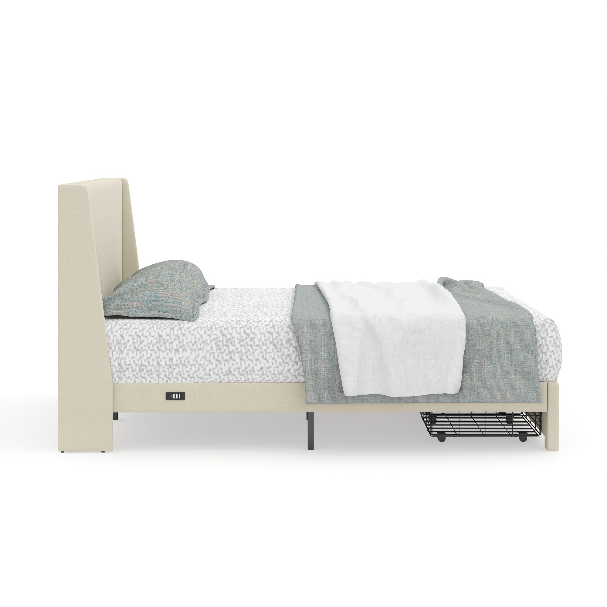 SUMMIT Upholstered Platform Bed with Wingback Headboard