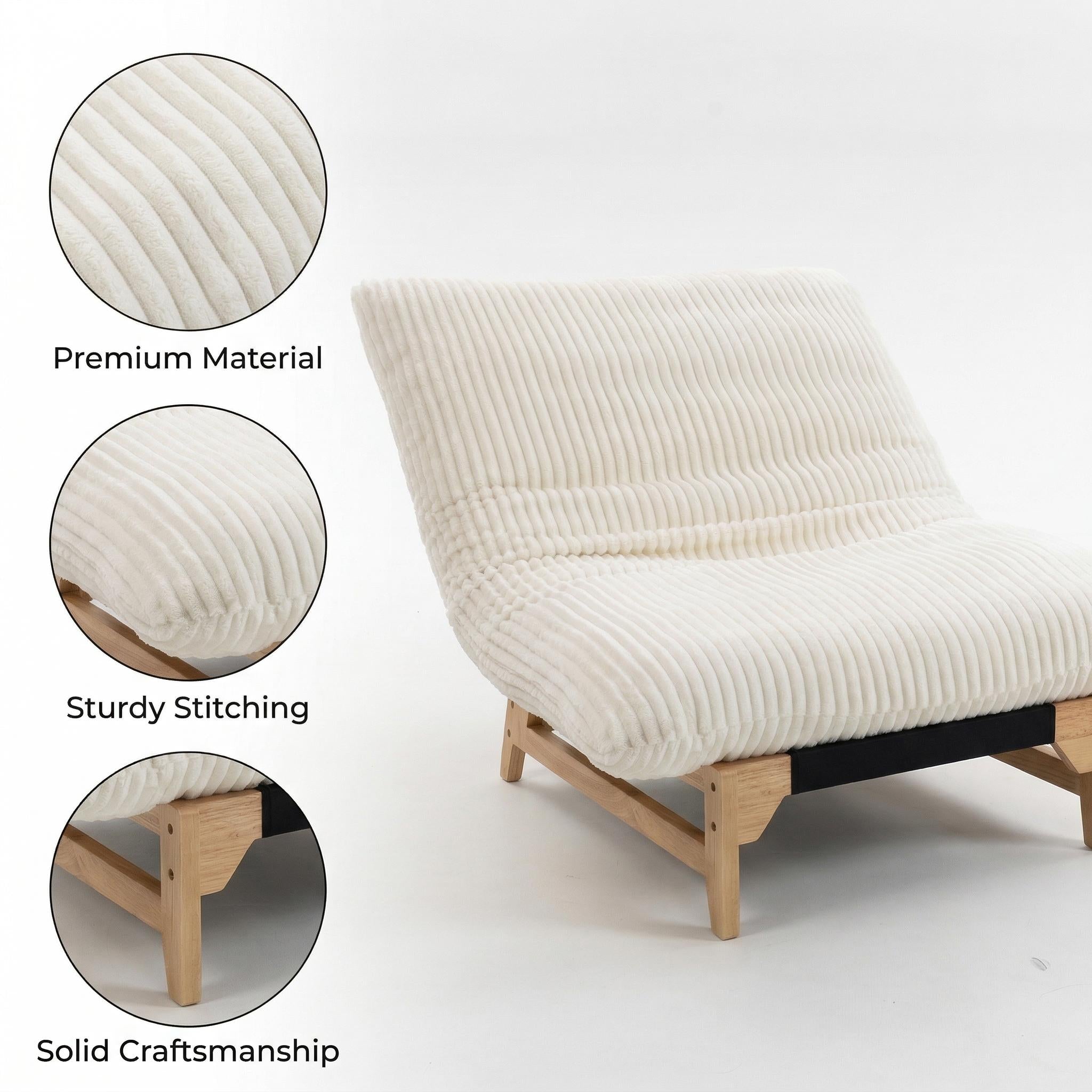 Sitka Armless Lounge Chair with Oversized Corduroy Cushion and Wood Frame