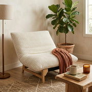 Sitka Armless Lounge Chair with Oversized Corduroy Cushion and Wood Frame