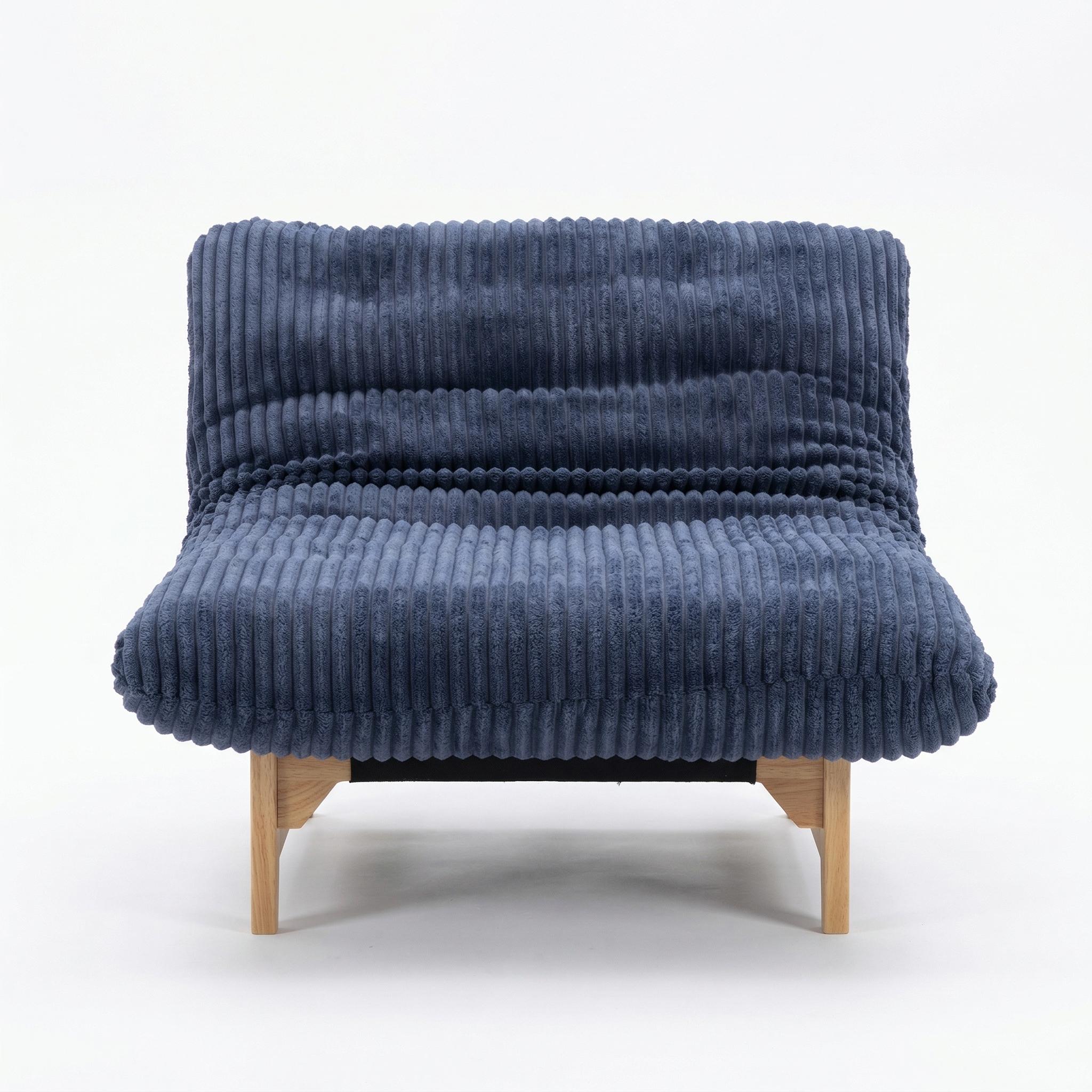 Sitka Armless Lounge Chair with Oversized Corduroy Cushion and Wood Frame