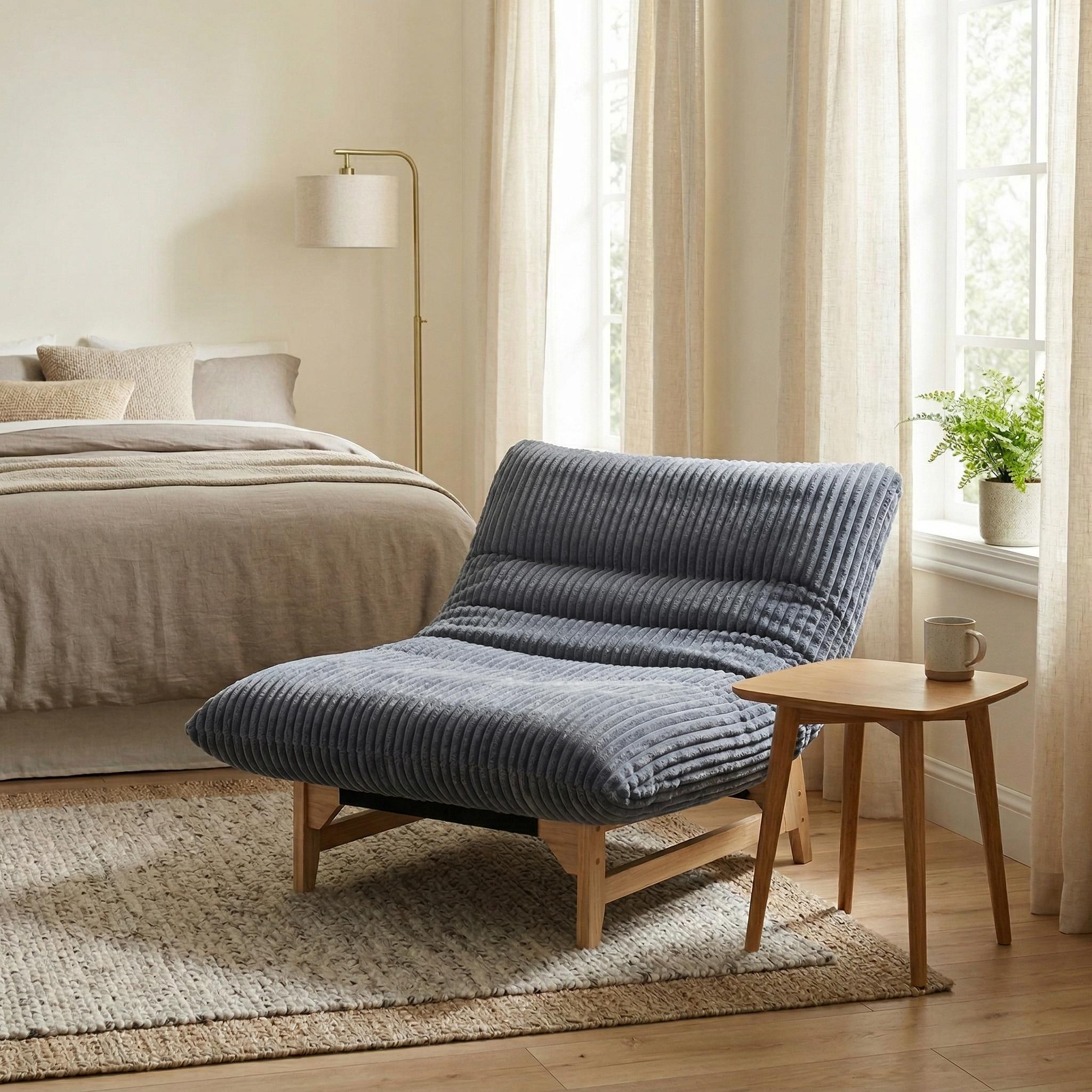 Sitka Armless Lounge Chair with Oversized Corduroy Cushion and Wood Frame