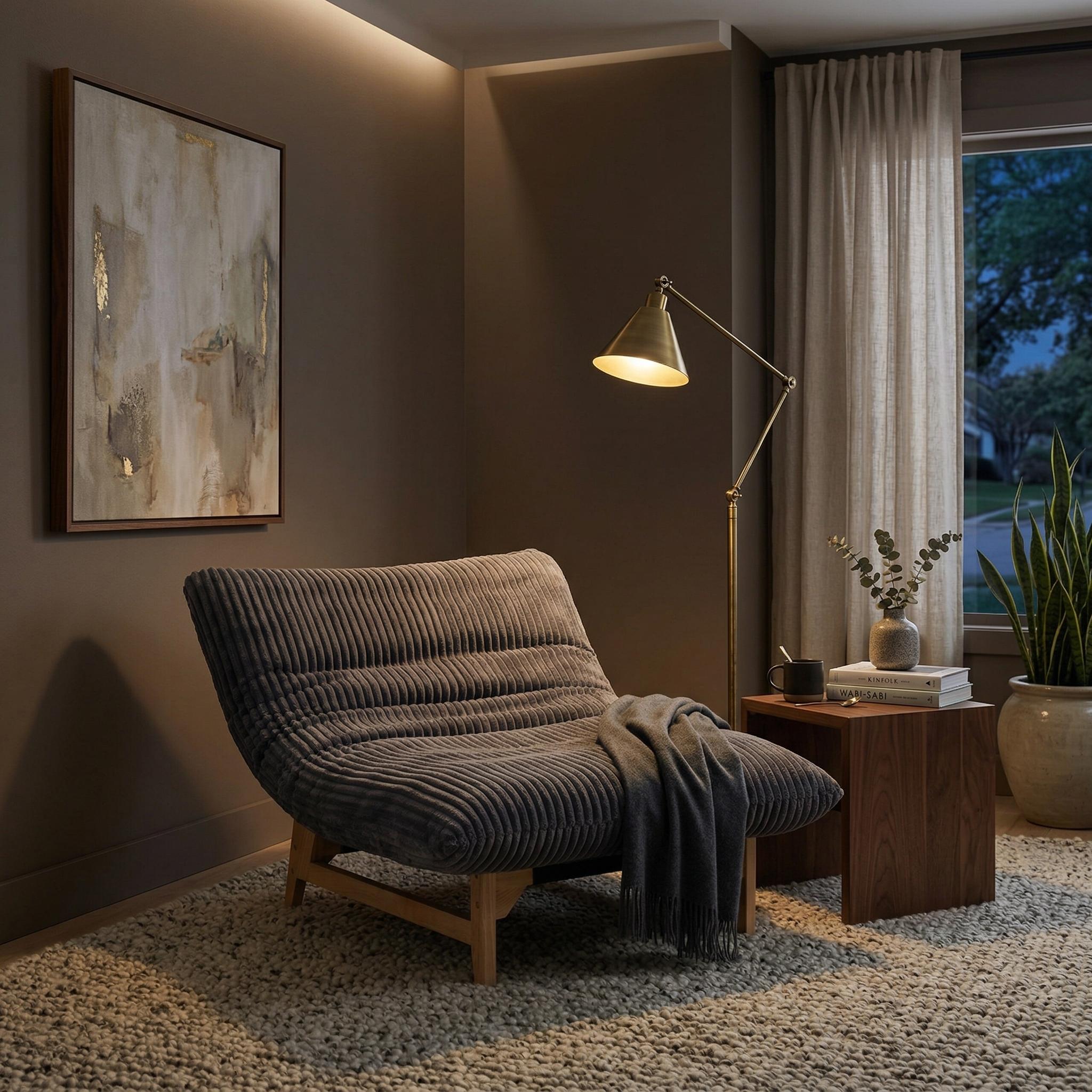 Sitka Armless Lounge Chair with Oversized Corduroy Cushion and Wood Frame