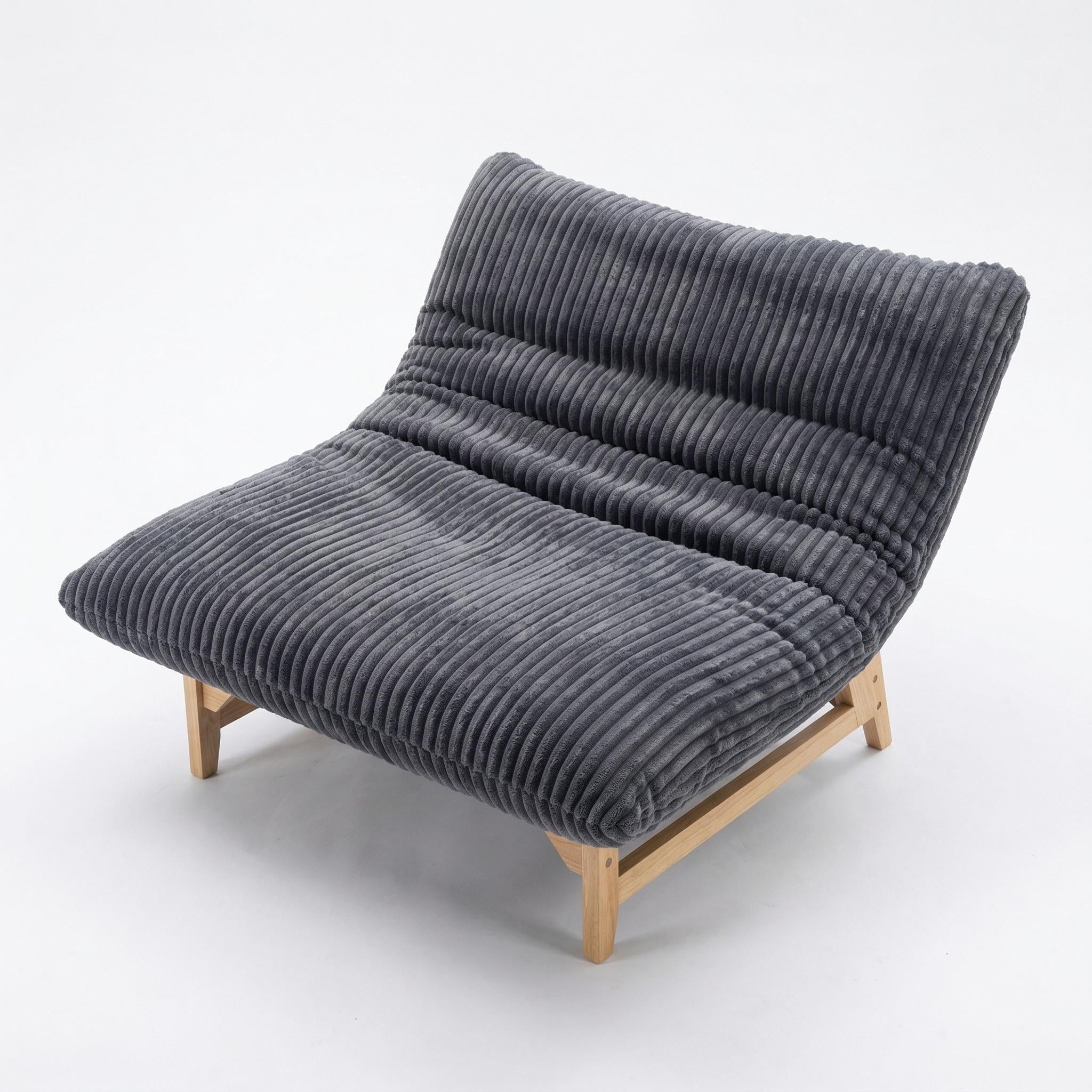 Sitka Armless Lounge Chair with Oversized Corduroy Cushion and Wood Frame