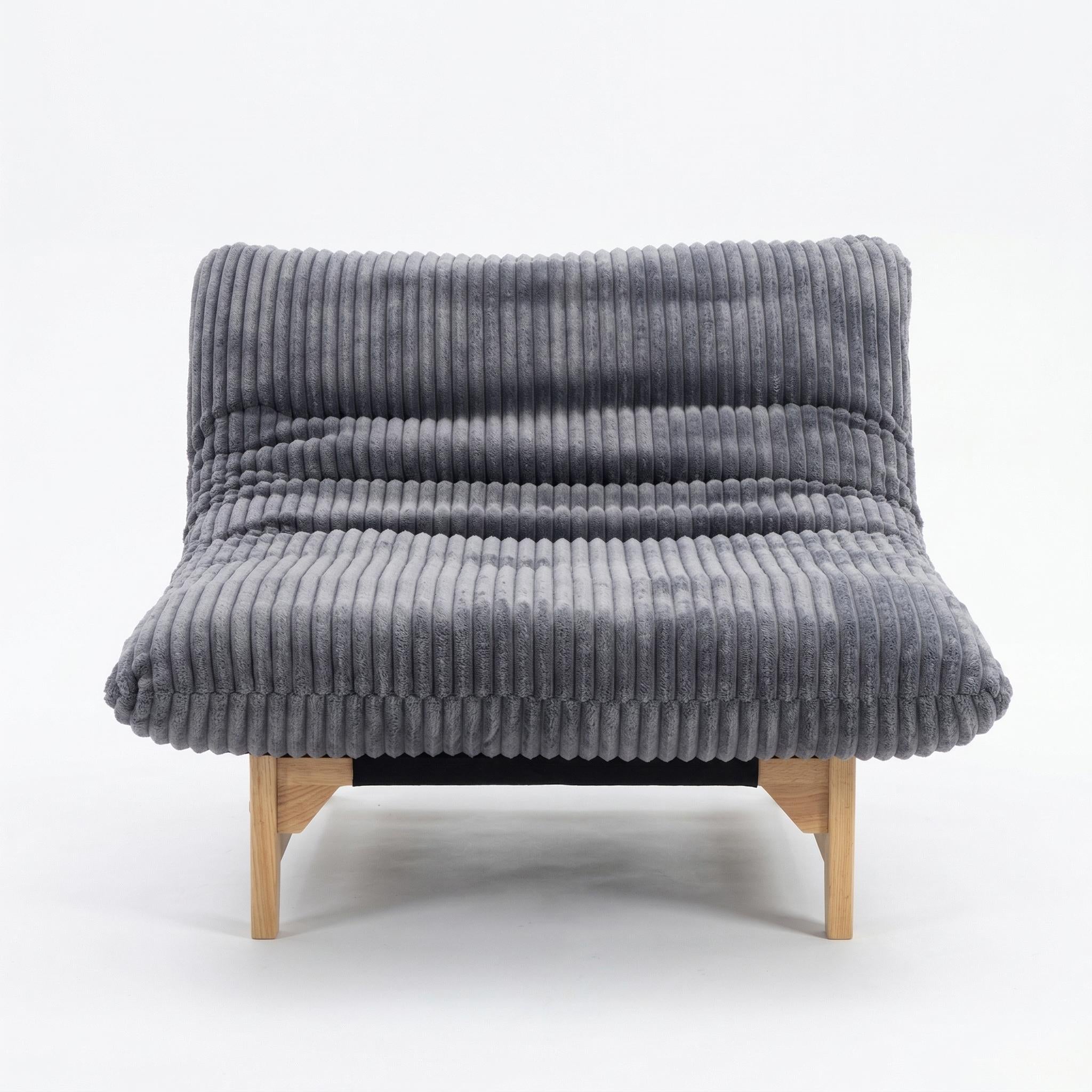 Sitka Armless Lounge Chair with Oversized Corduroy Cushion and Wood Frame