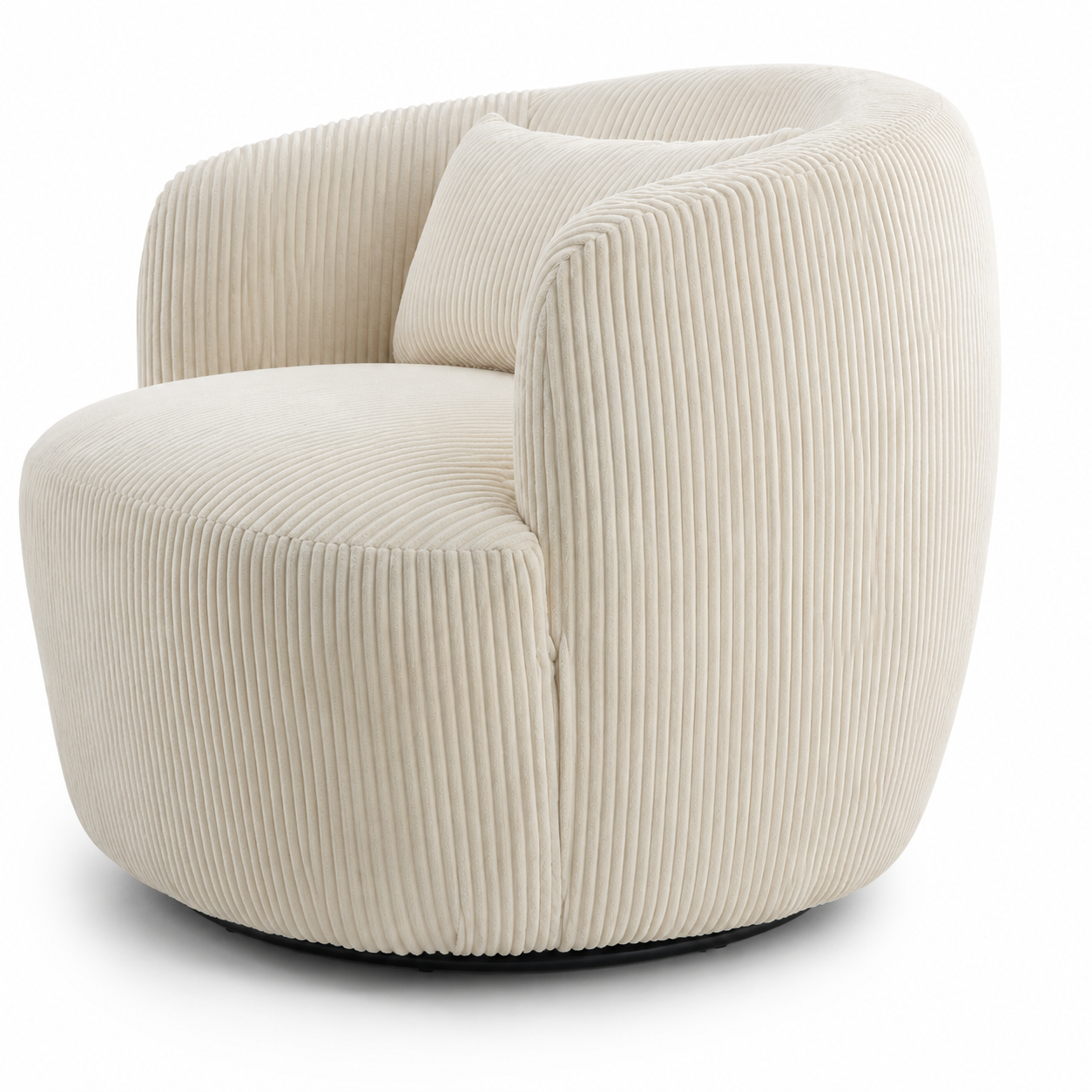 Smoky 34" Corduroy Swivel Barrel Accent Chair with Lumbar Pillow