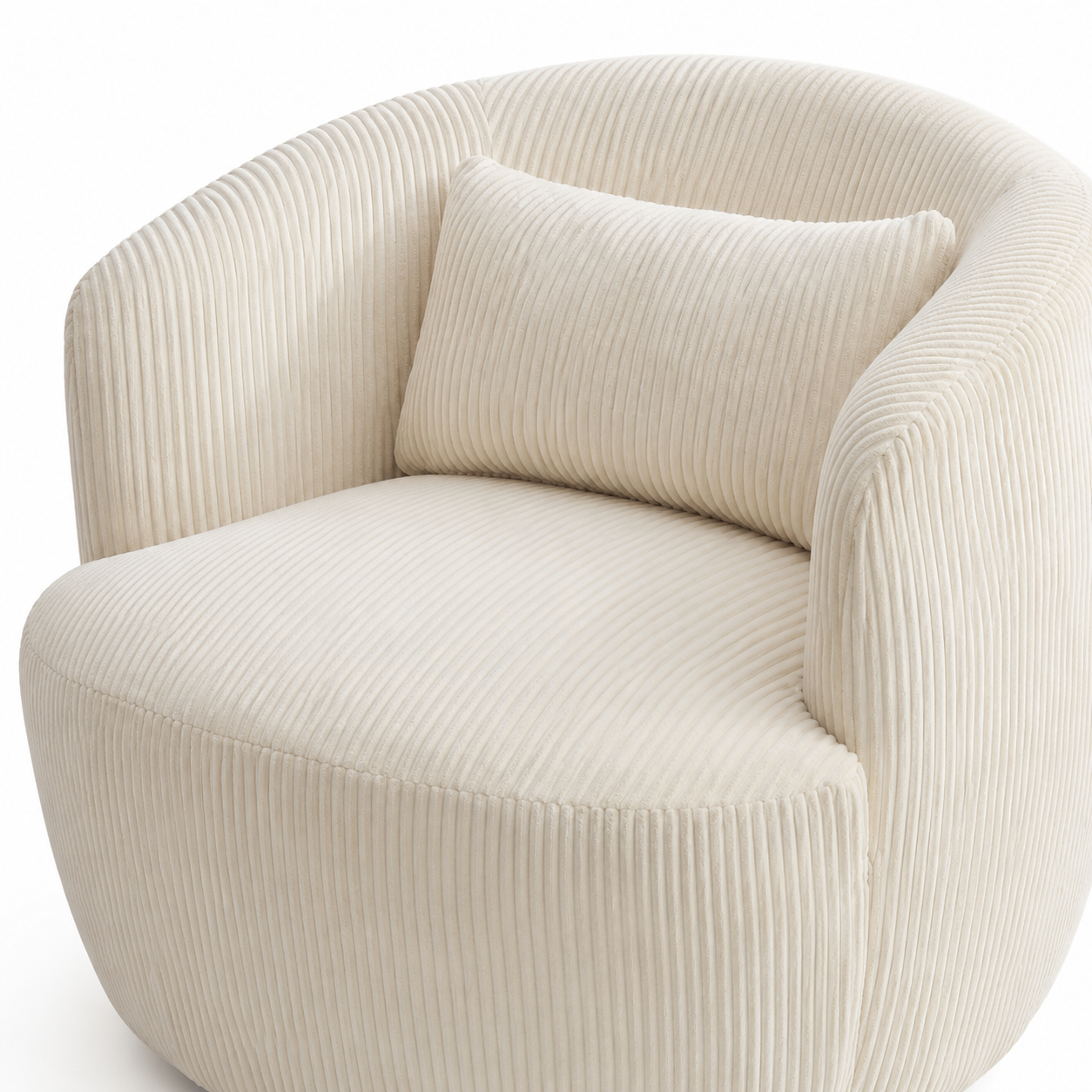Smoky 34" Corduroy Swivel Barrel Accent Chair with Lumbar Pillow
