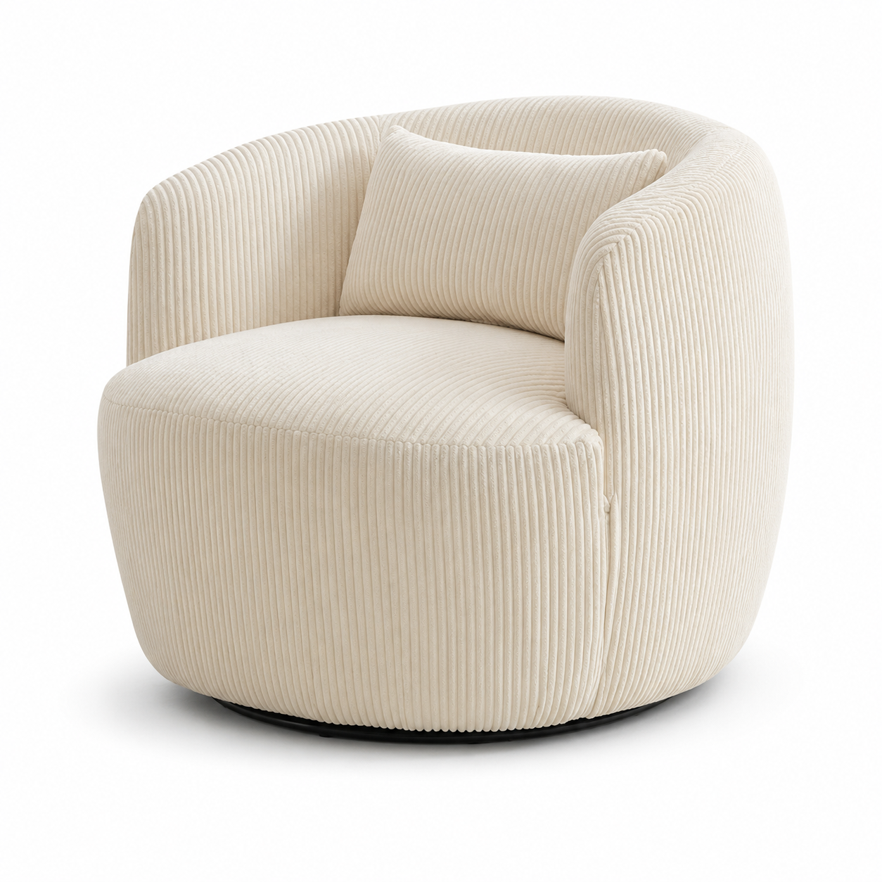 Smoky 34" Corduroy Swivel Barrel Accent Chair with Lumbar Pillow