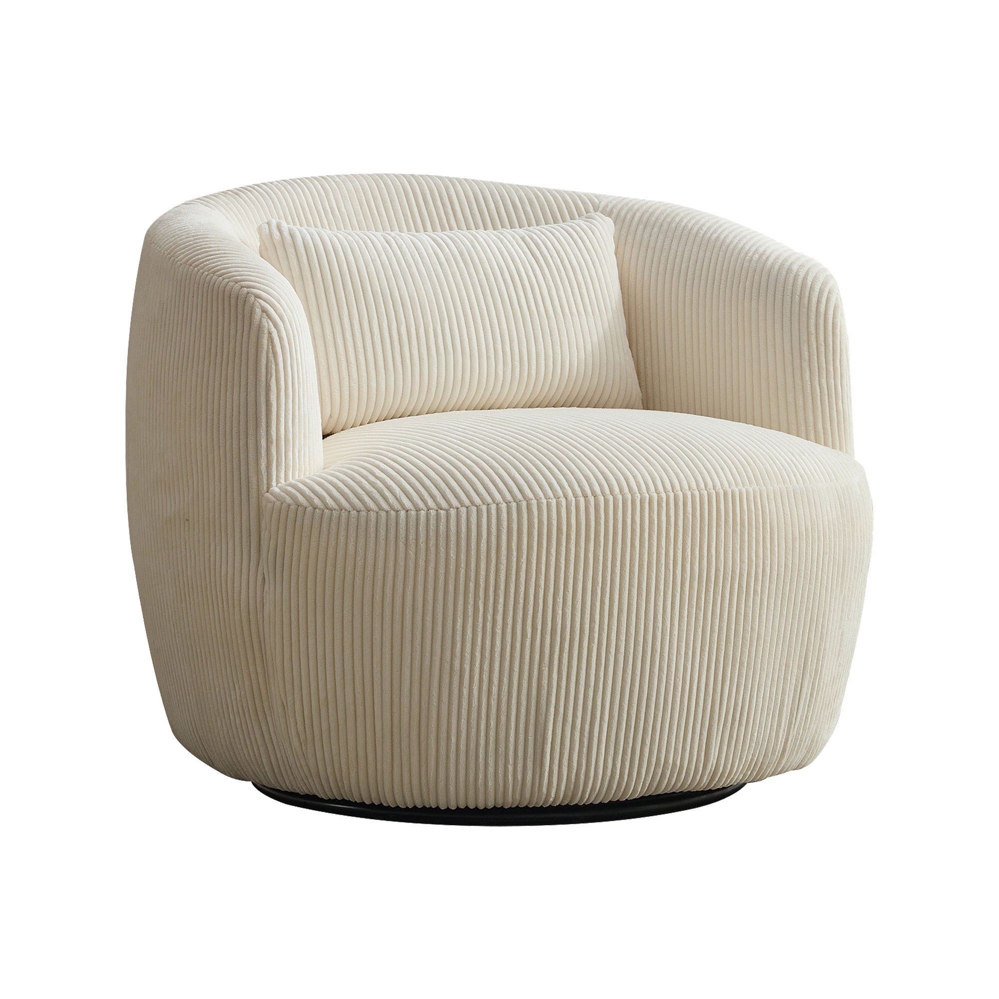 Smoky 34" Corduroy Swivel Barrel Accent Chair with Lumbar Pillow
