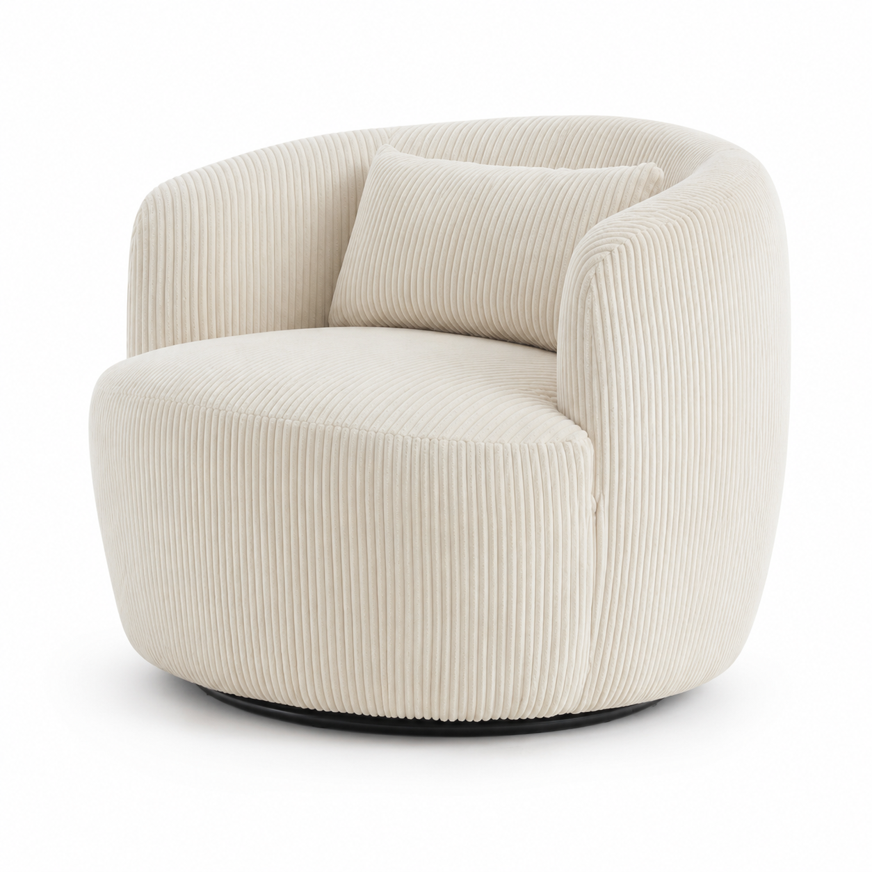 Smoky 34" Corduroy Swivel Barrel Accent Chair with Lumbar Pillow