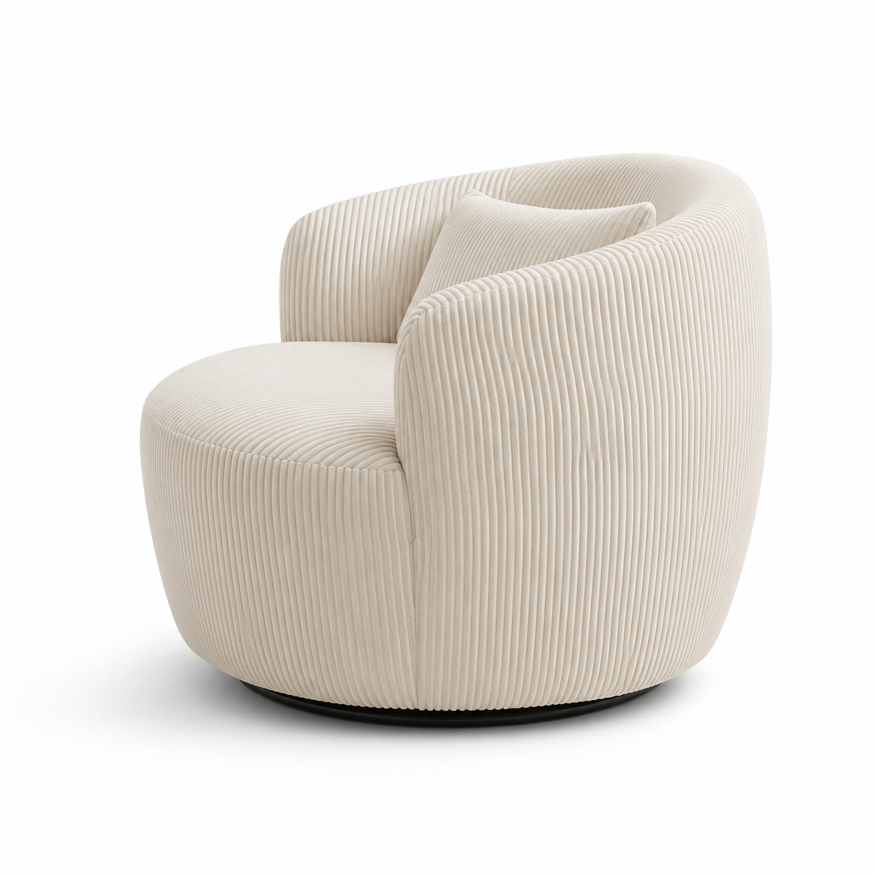 Smoky 34" Corduroy Swivel Barrel Accent Chair with Lumbar Pillow