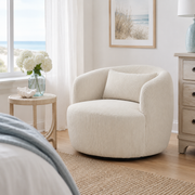 Smoky 34" Corduroy Swivel Barrel Accent Chair with Lumbar Pillow