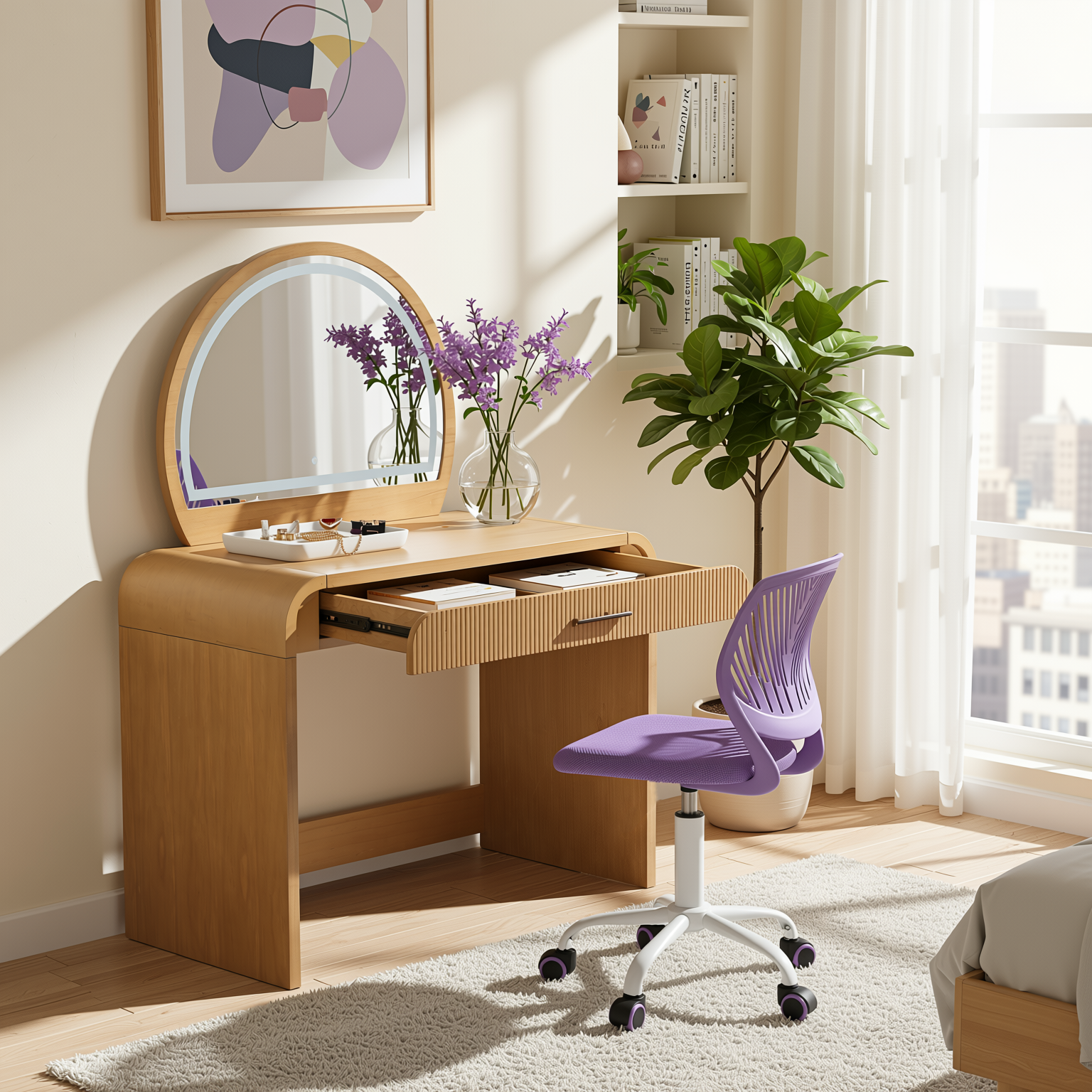 Homy Casa Solis 39" Makeup Vanity Table with Touch Lighted Mirror & Drawer