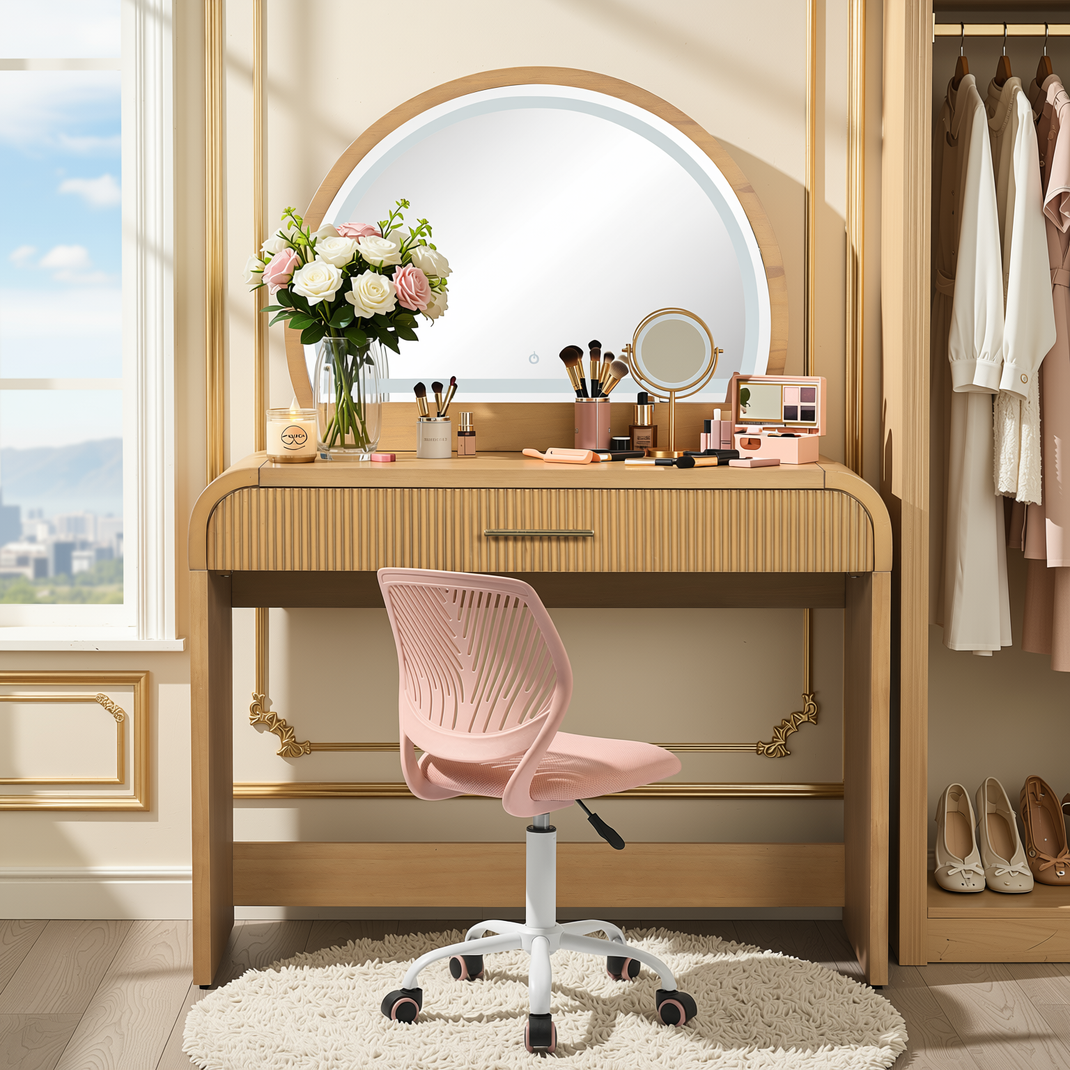 Homy Casa Solis 39" Makeup Vanity Table with Touch Lighted Mirror & Drawer