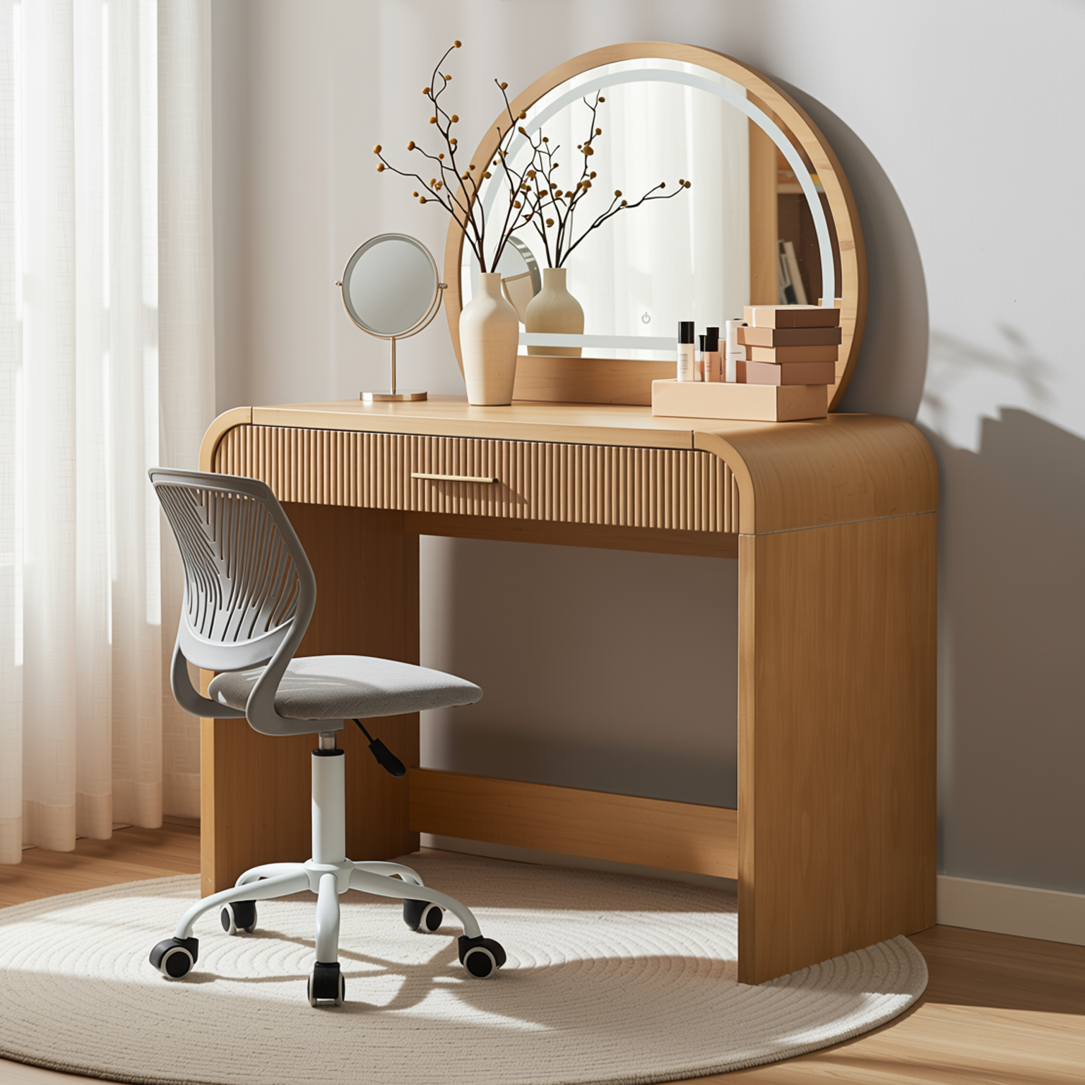 Homy Casa Solis 39" Makeup Vanity Table with Touch Lighted Mirror & Drawer