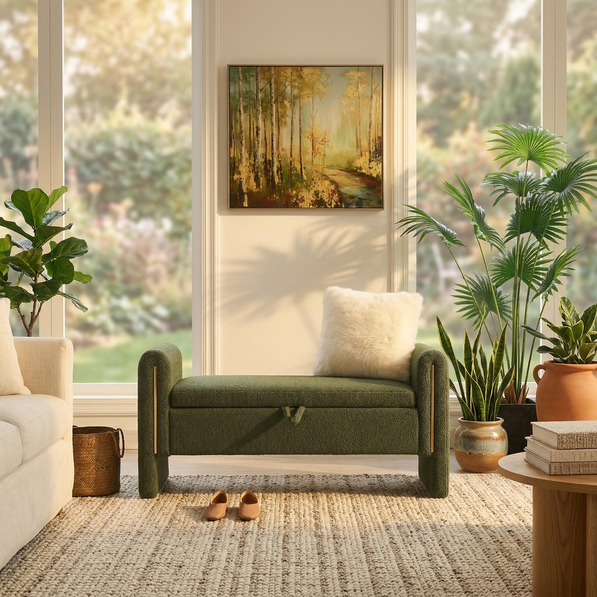 Solvik Teddy Upholstered Storage Ottoman Bench with Arms