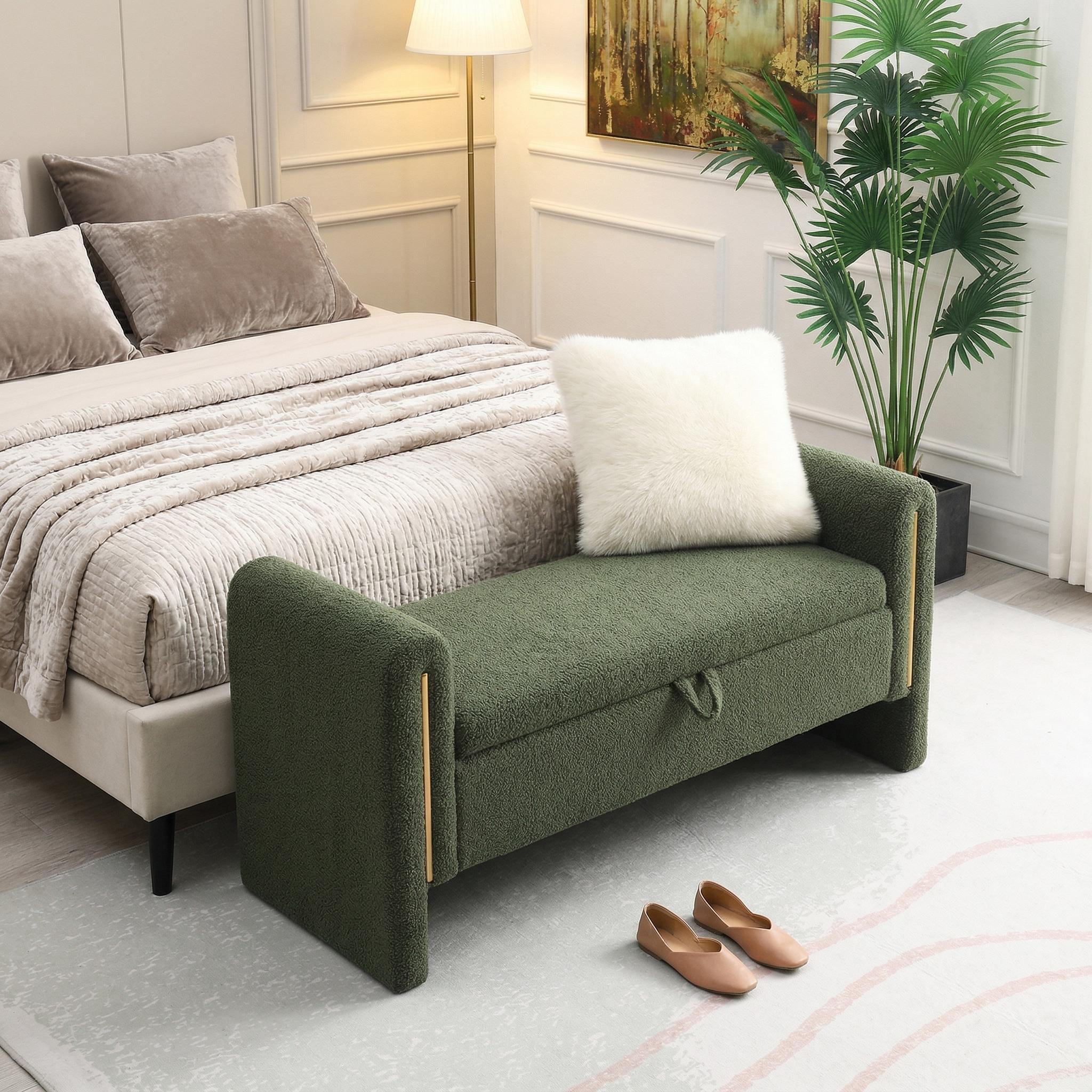 Solvik Teddy Upholstered Storage Ottoman Bench with Arms