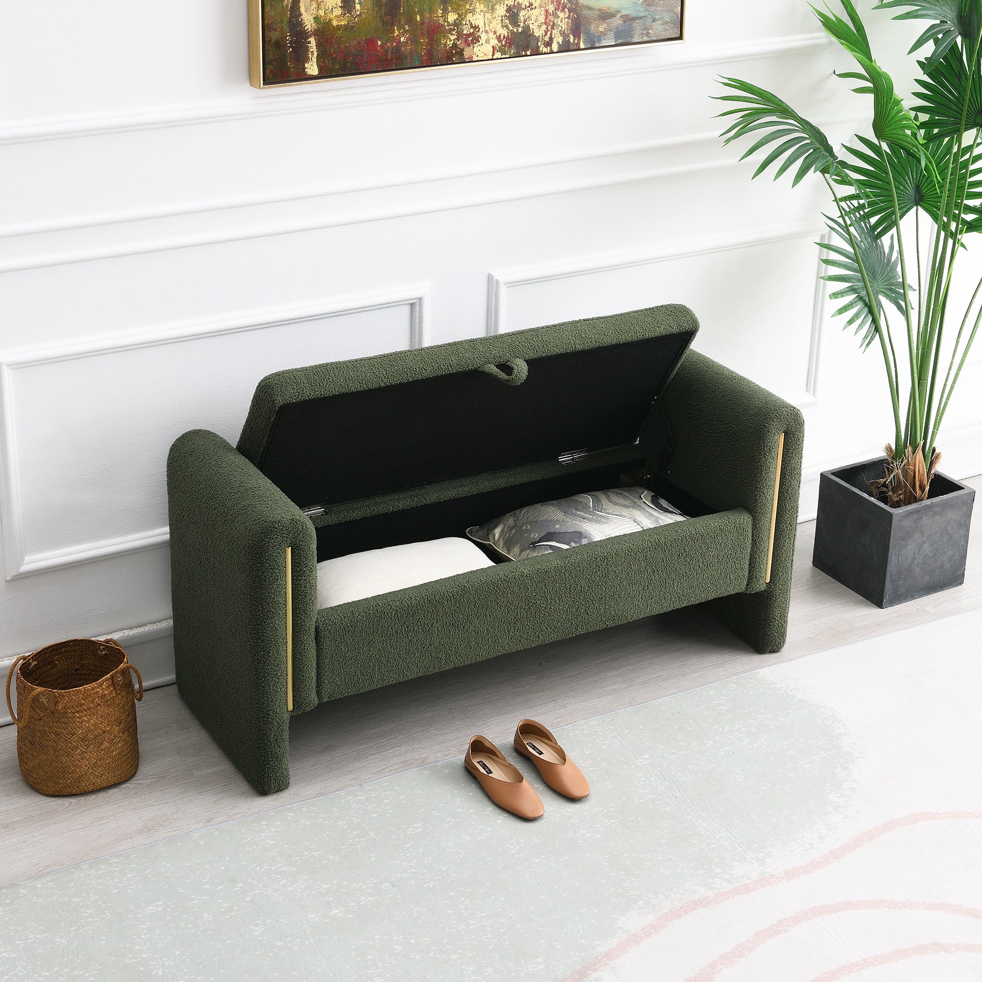Solvik Teddy Upholstered Storage Ottoman Bench with Arms