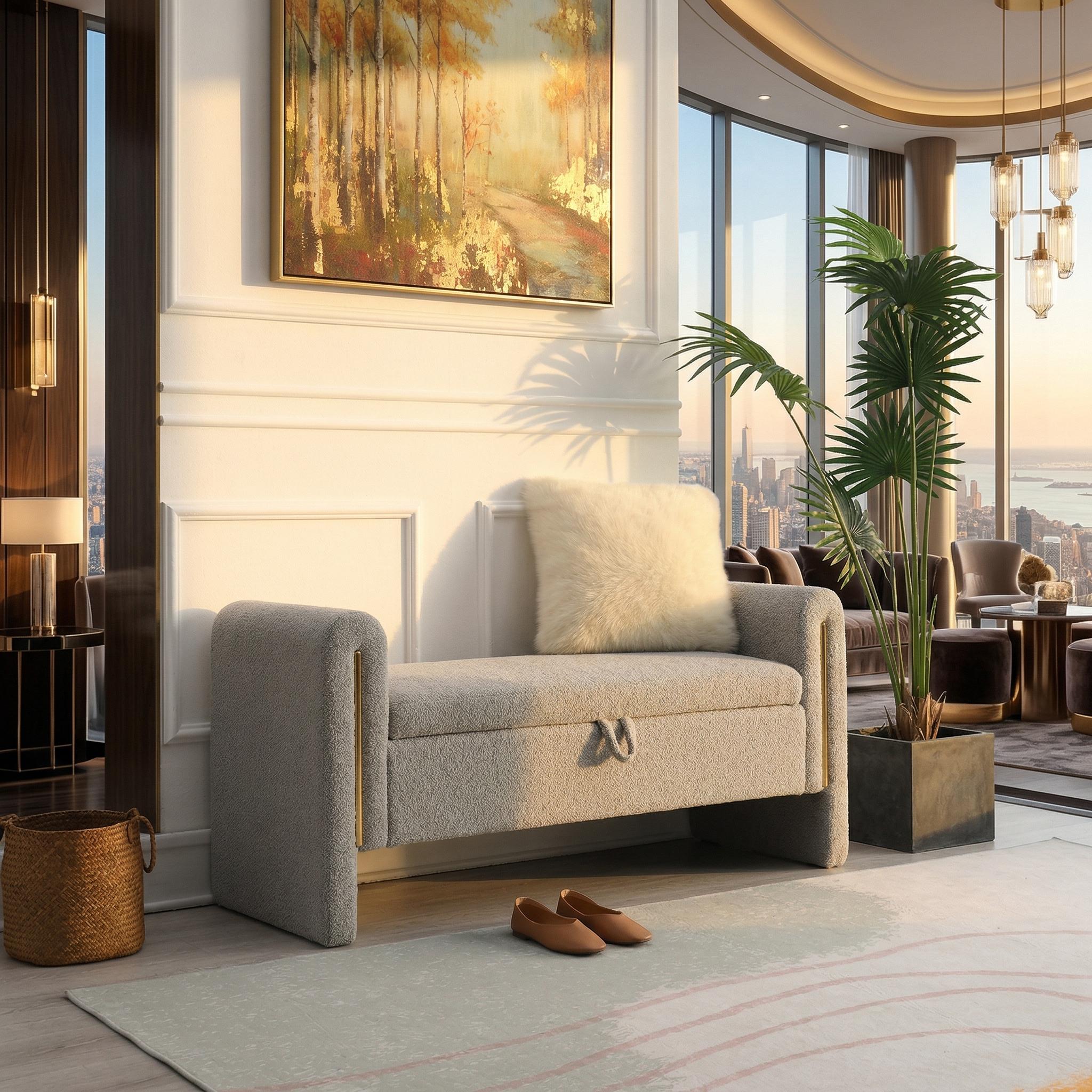 Solvik Teddy Upholstered Storage Ottoman Bench with Arms