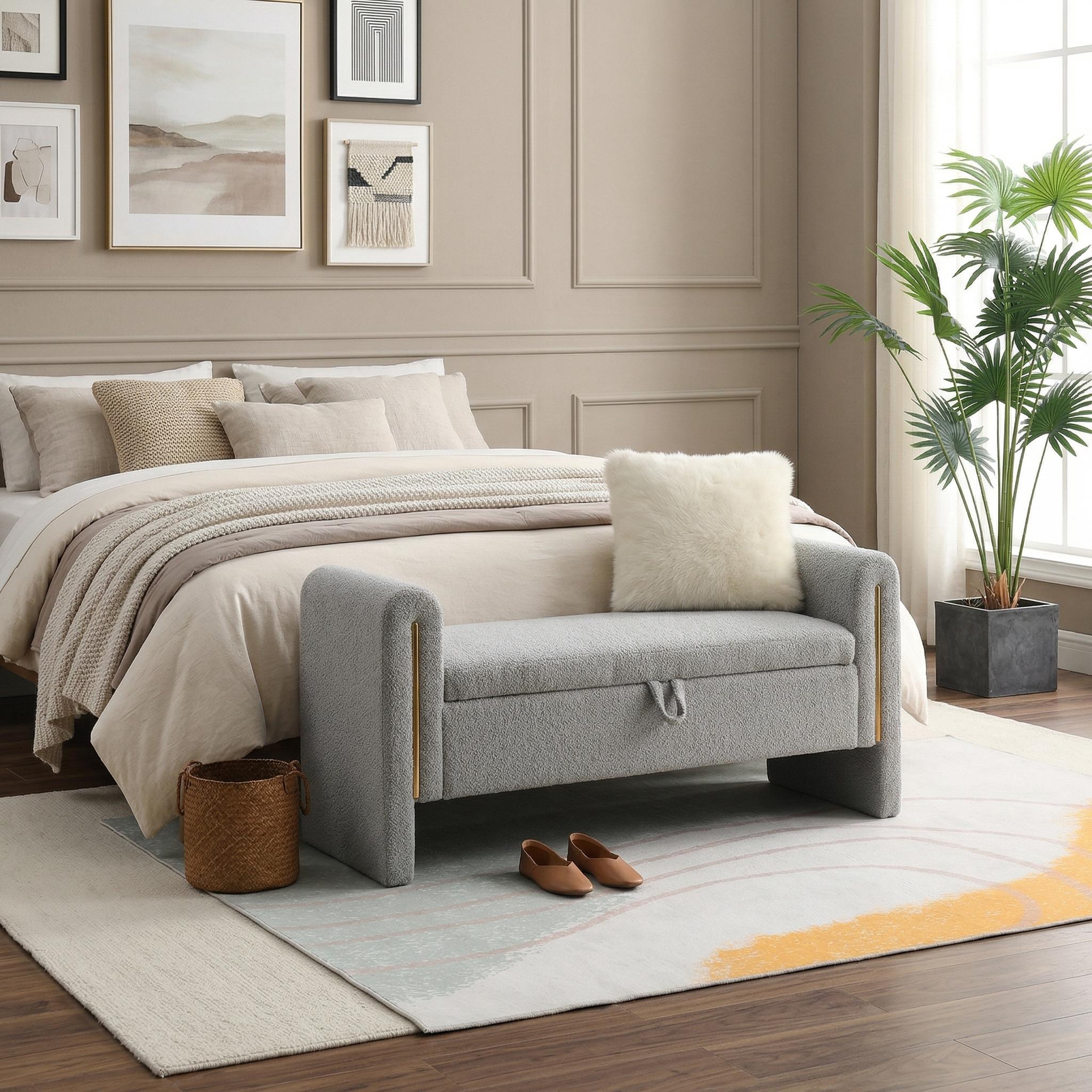 Solvik Teddy Upholstered Storage Ottoman Bench with Arms