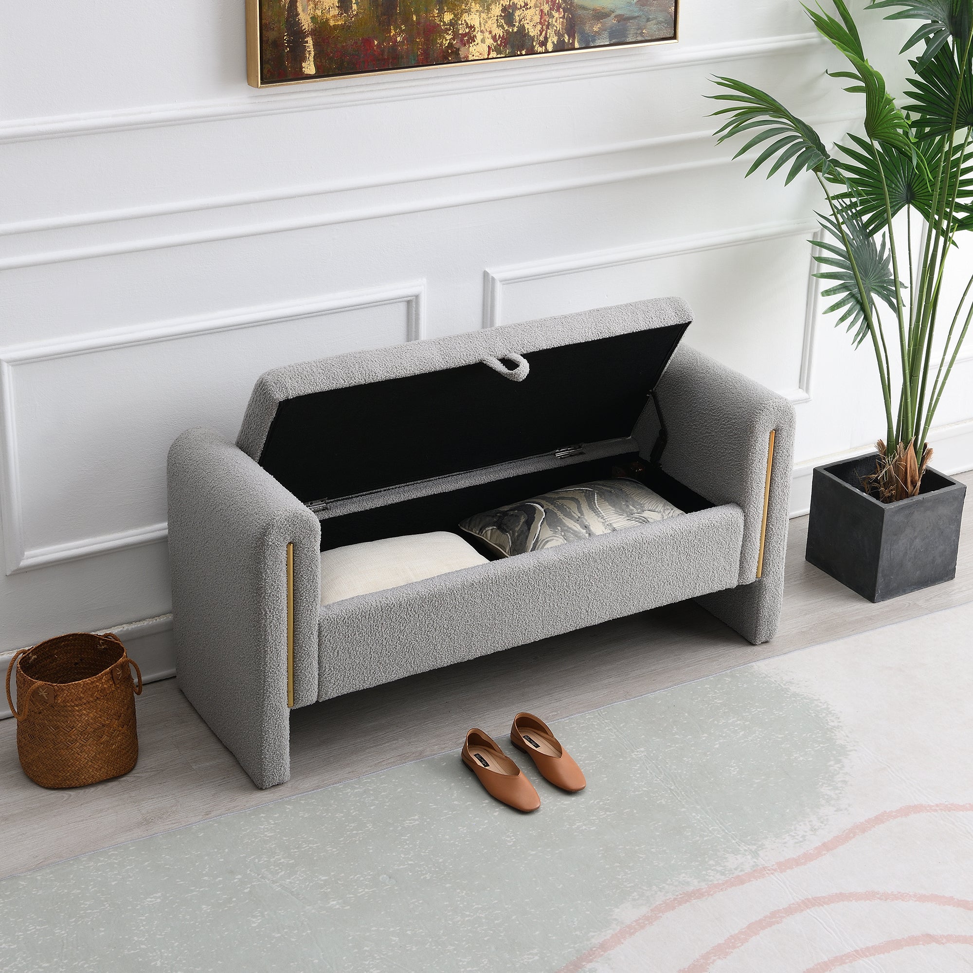 Solvik Teddy Upholstered Storage Ottoman Bench with Arms