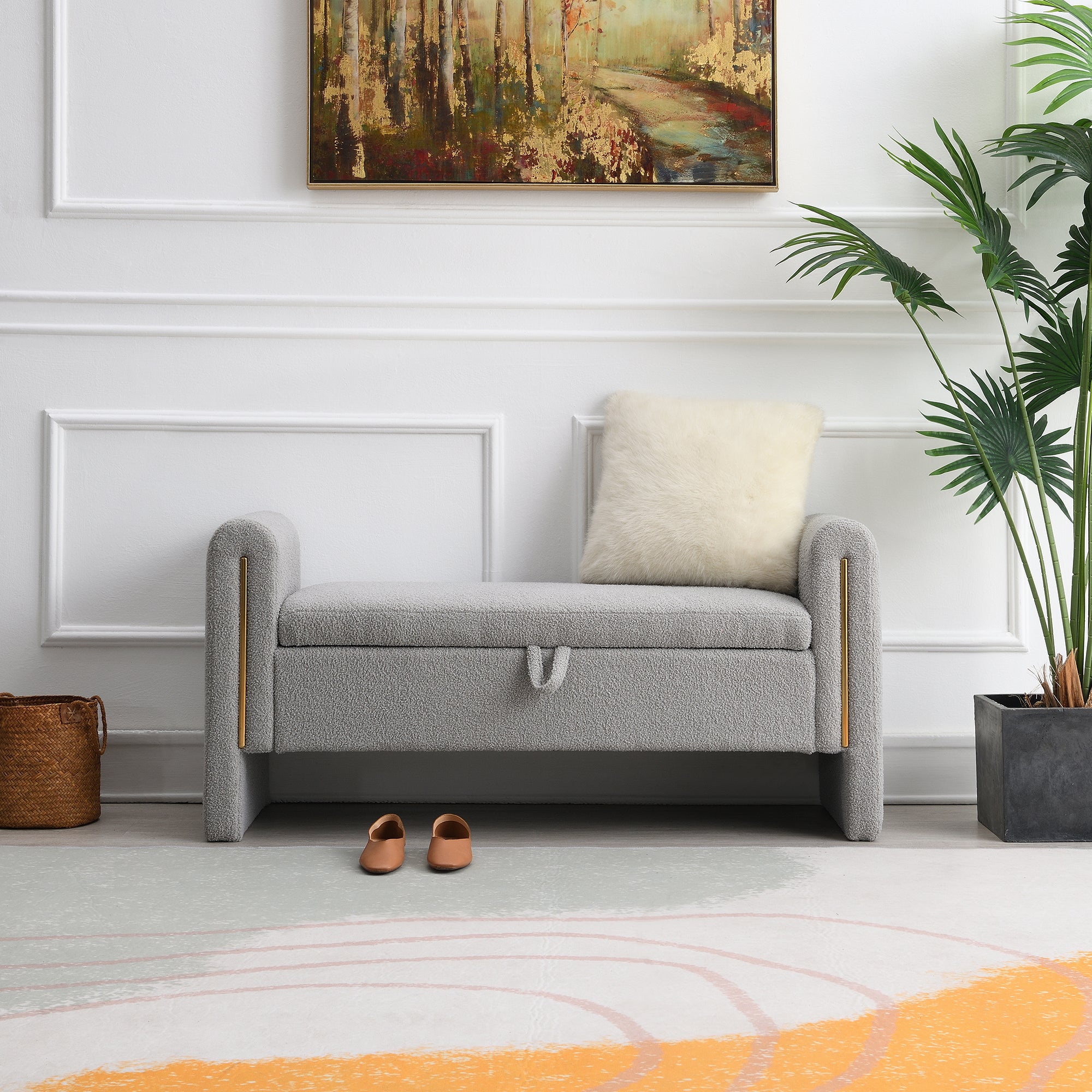 Solvik Teddy Upholstered Storage Ottoman Bench with Arms
