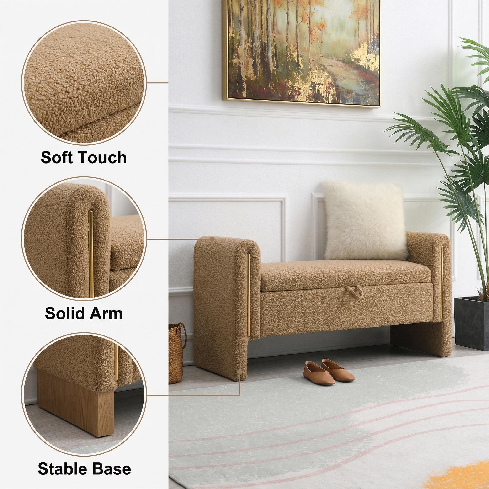 Solvik Teddy Upholstered Storage Ottoman Bench with Arms