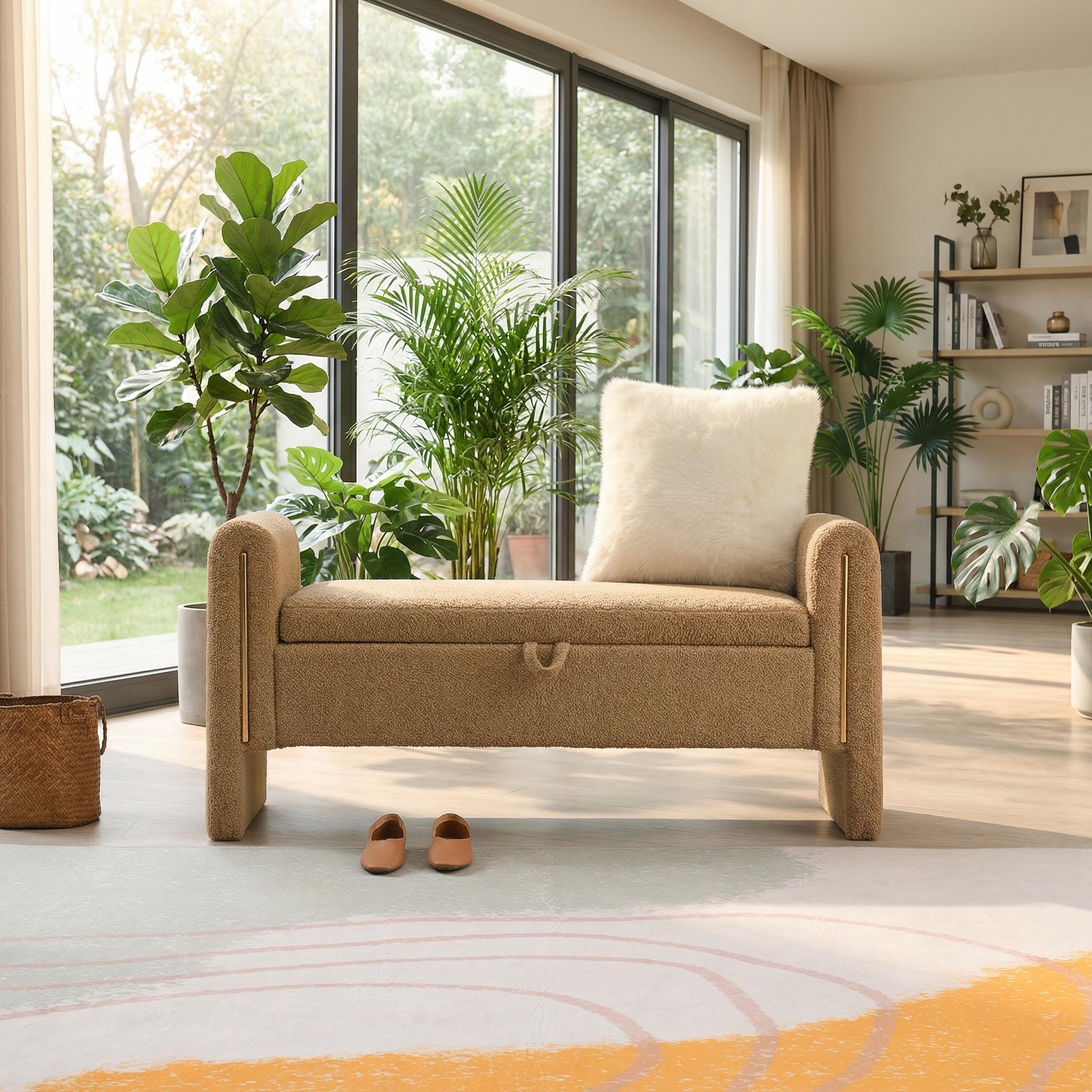 Solvik Teddy Upholstered Storage Ottoman Bench with Arms