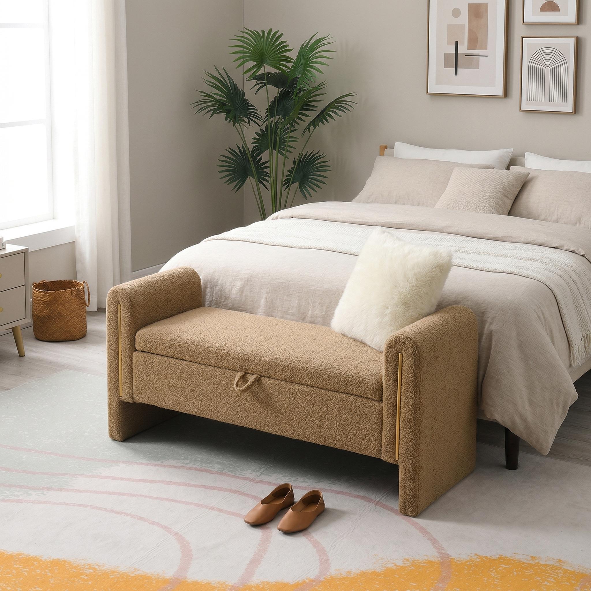 Solvik Teddy Upholstered Storage Ottoman Bench with Arms