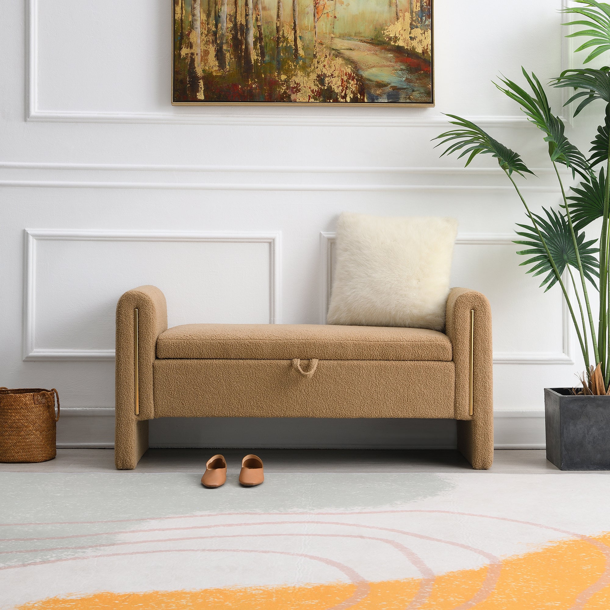 Solvik Teddy Upholstered Storage Ottoman Bench with Arms